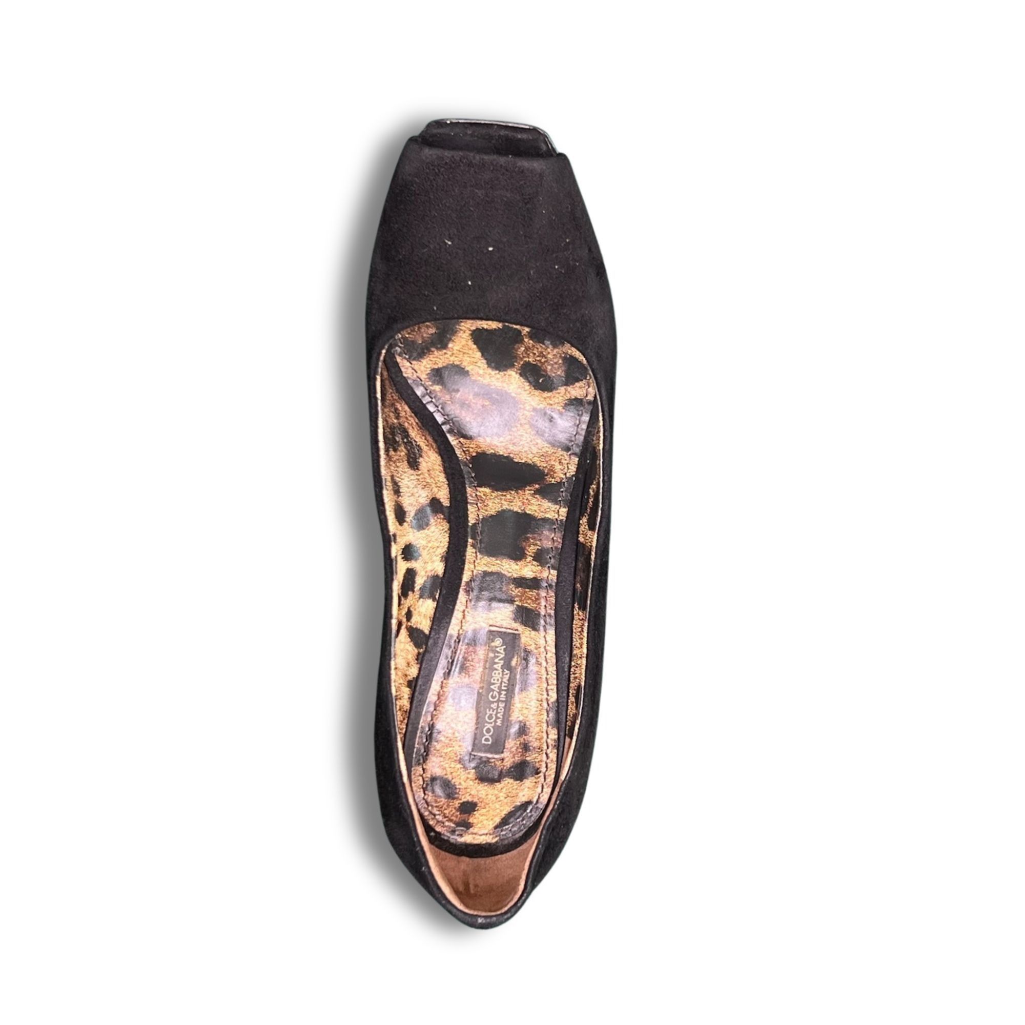 Dolce & Gabbana Dolce & Gabbana Black Suede Peep-Toe Platform Heels With Leo Size US 7 / IT 37 - 3 Thumbnail