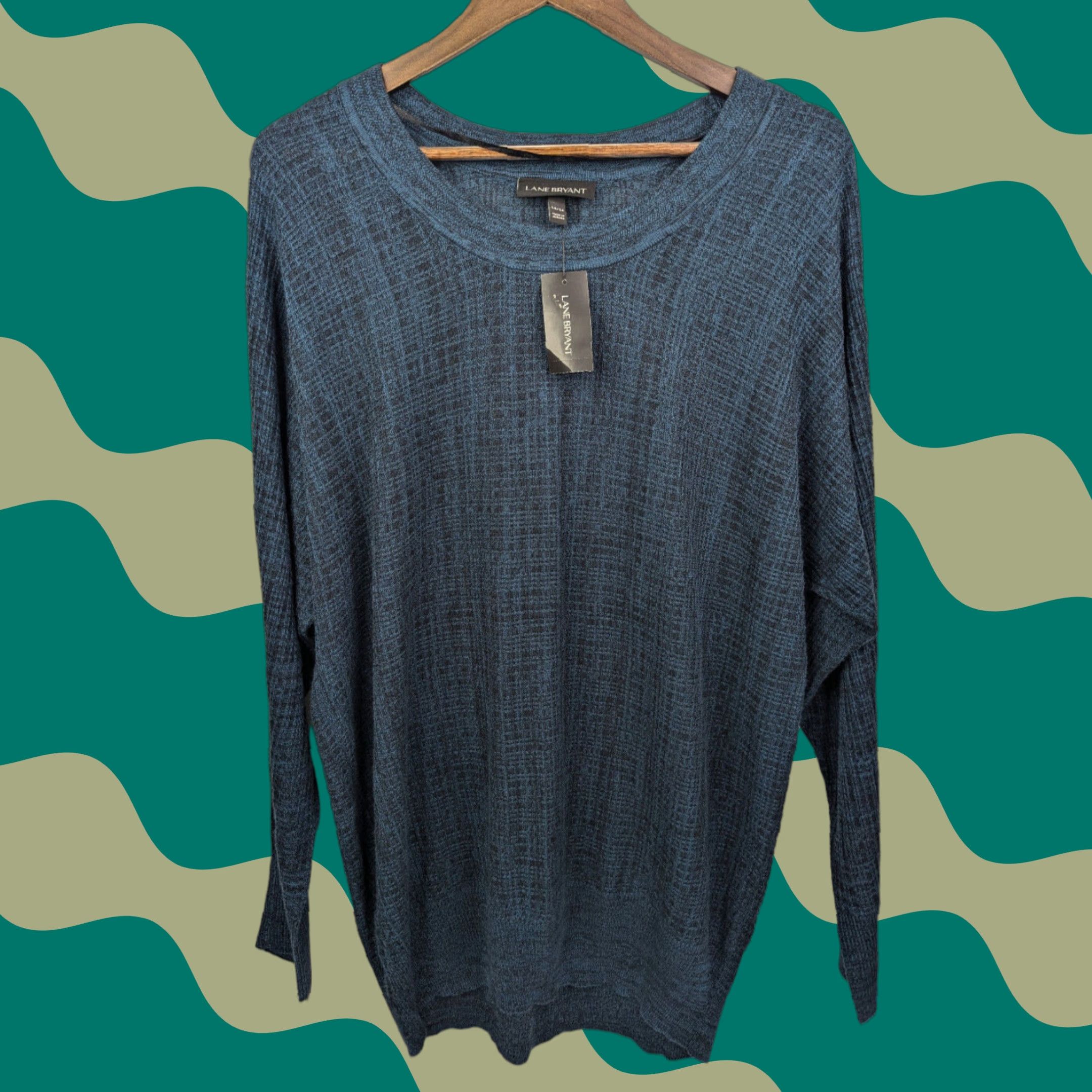 Vintage NWT Lane Bryant Sweater Womens 14/16 Darkwater Crew Long Sleeve Pullover Green Blue Knit Crew Neck Casual All Seasons Womens 14/16 Regular Size XL / US 12-14 / IT 48-50 - 1 Thumbnail