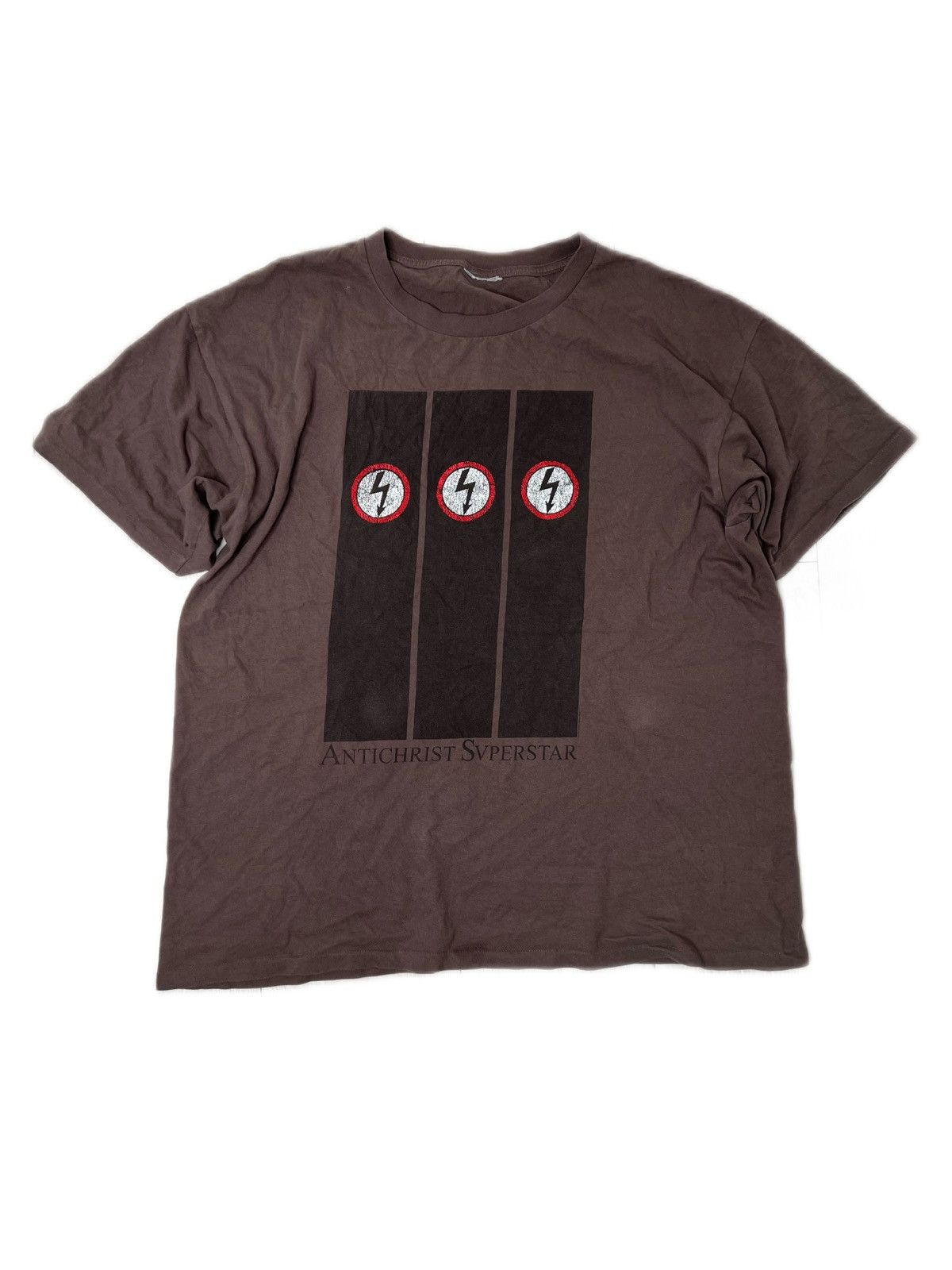 image of Band Tees x Vintage VTG Distressed Marilyn Manson Antichrist Superstar Repent in Brown (Size Large)