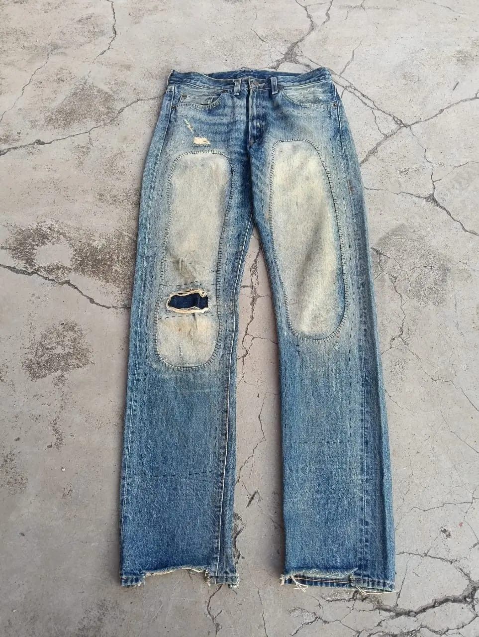 Levi's Distressed Levi's 501ZXX BIG E Selvedge Denim Patchwork. Size US 30 / EU 46 - 1 Thumbnail