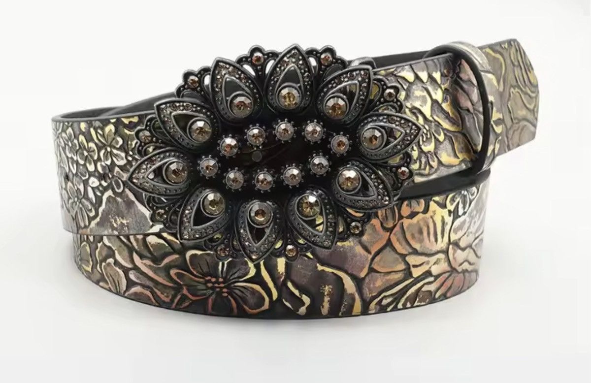 Japanese Brand 100 cm Rhinestone Inlaid Belt with Leaf Pattern Printed Belt Size 32 - 2 Thumbnail