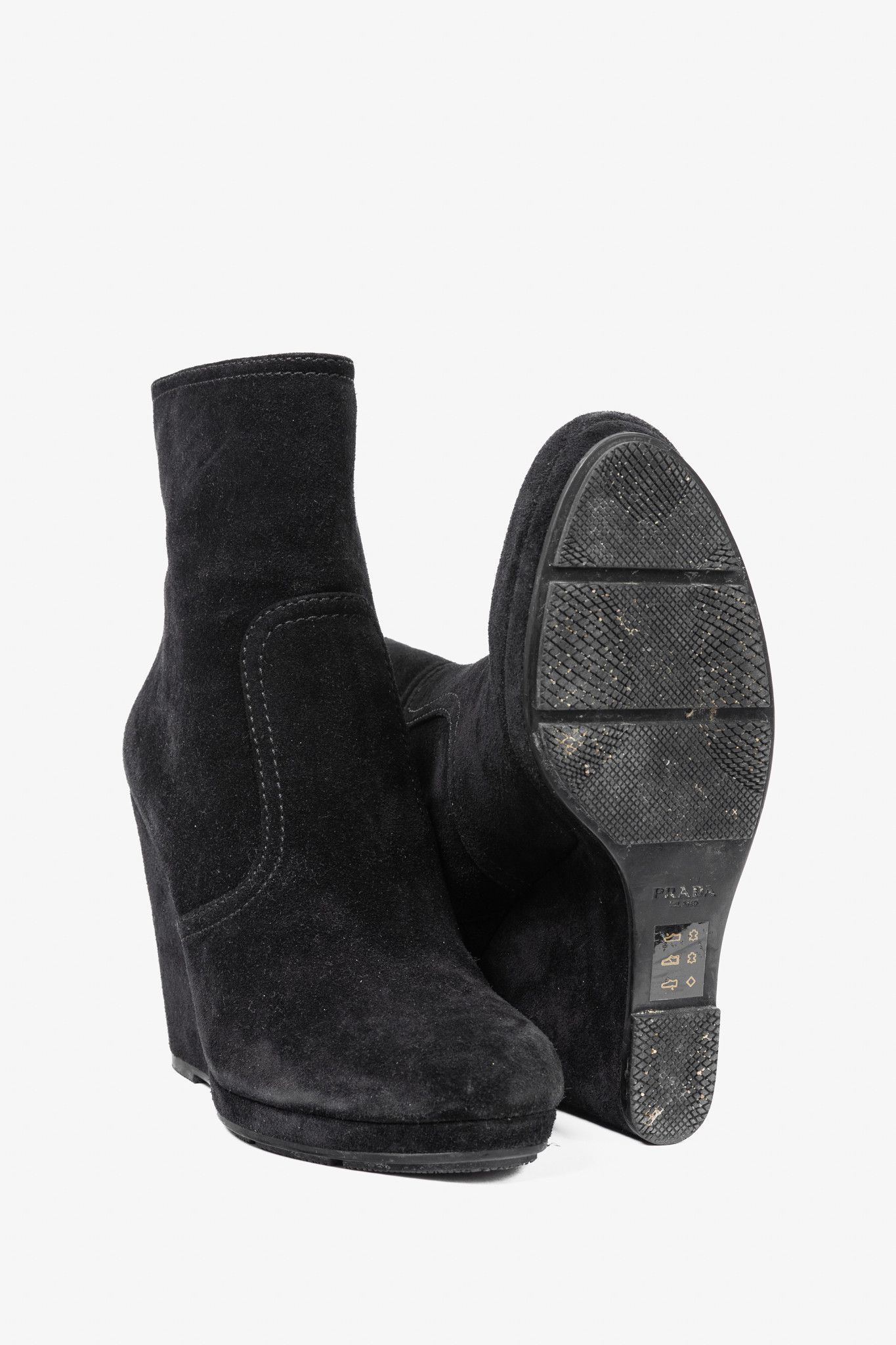 Prada Prada Black Suede Wede Booties Size US 7.5 / IT 37.5 - 4 Thumbnail