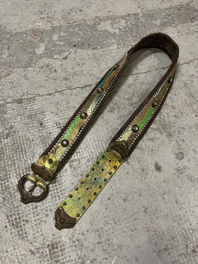 Vintage 2000s Nanni Metal Green Python Effect Embellished Belt Size ONE SIZE - 2 Thumbnail