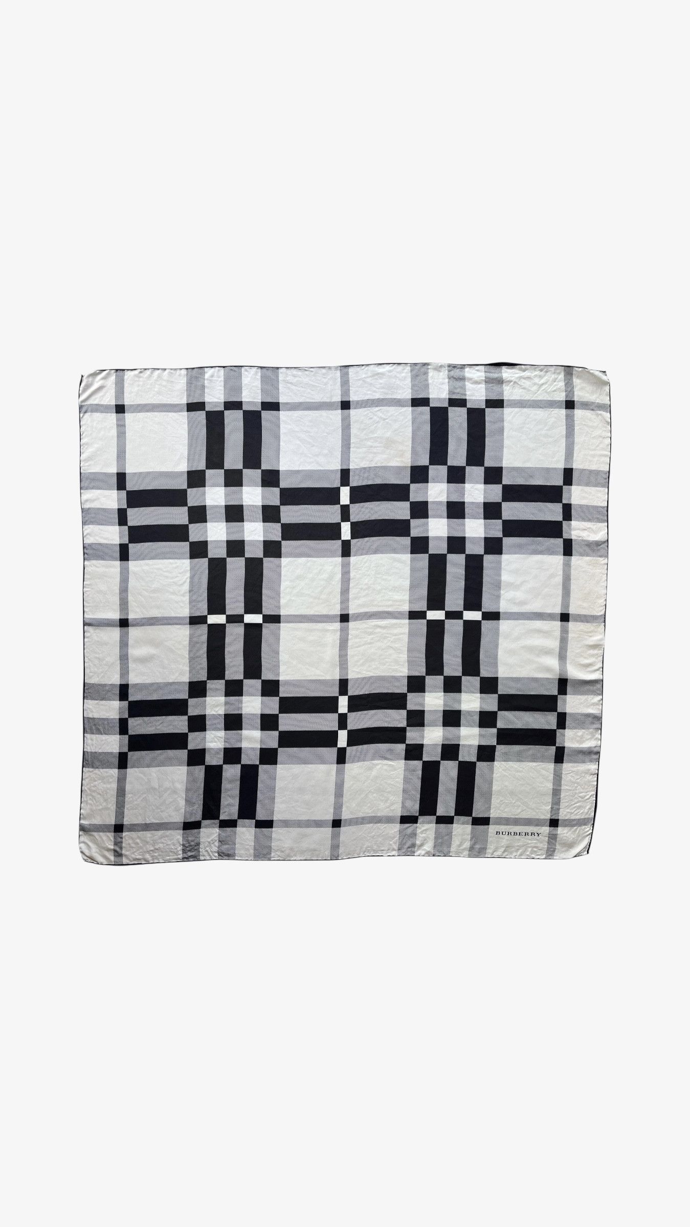 Burberry Vintage 90s Burberry White & Black Check Print Silk Scarf Size ONE SIZE - 1 Thumbnail