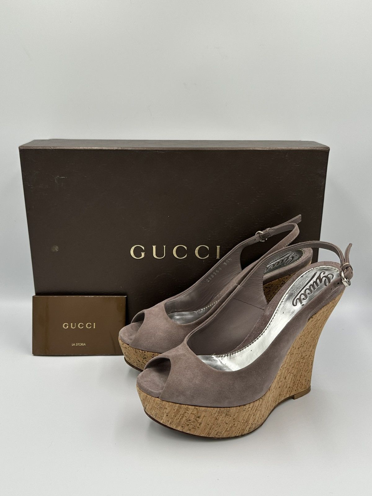 Gucci Gucci suede open toe wedge sandals with box Size US 5.5 / IT 35.5 - 1 Thumbnail