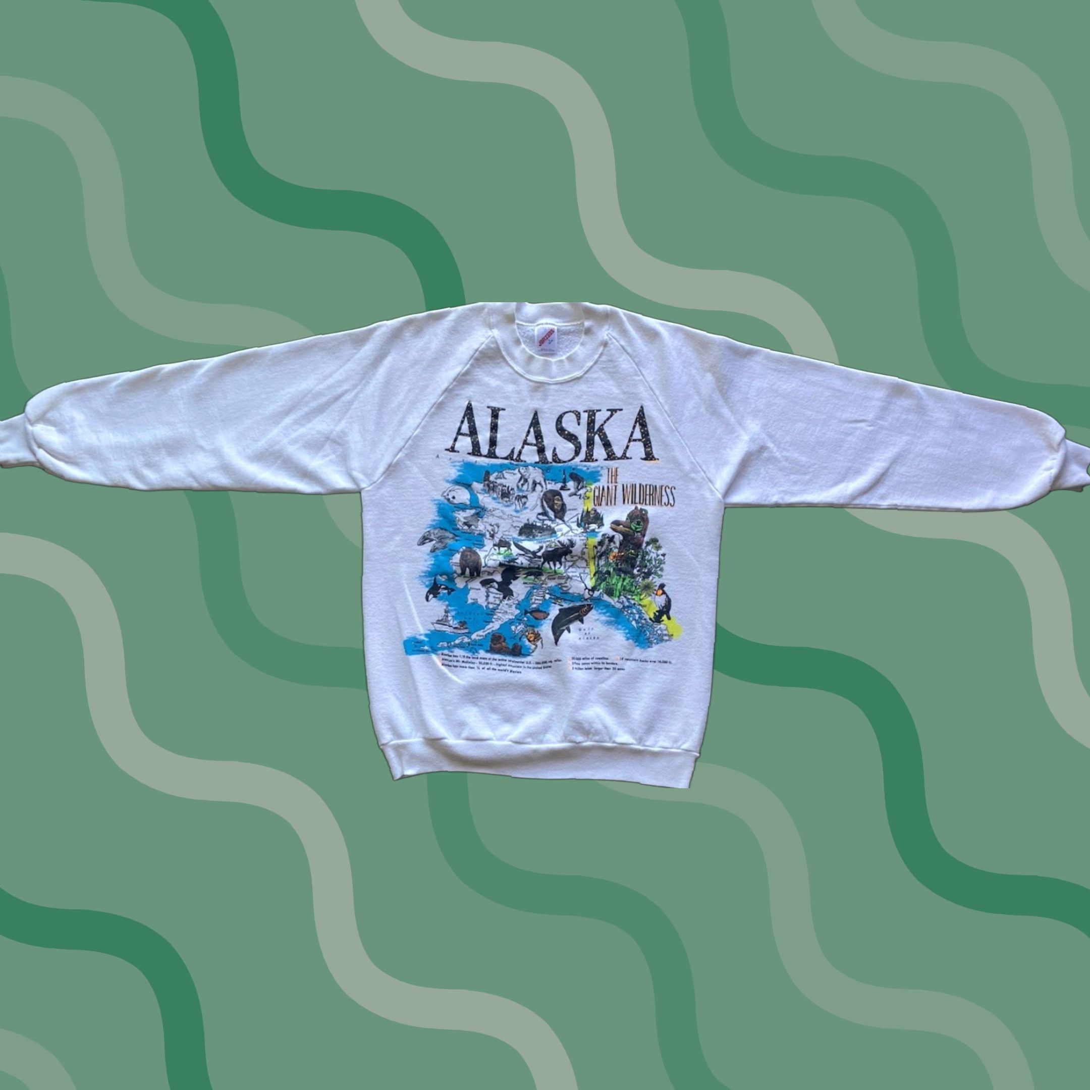 Jerzees VINTAGE Jerzees Sweatshirt Men L White Alaska Map The Great Wilderness Made in USA Pullover | Mens Size US L / EU 52-54 / 3 - 1 Thumbnail
