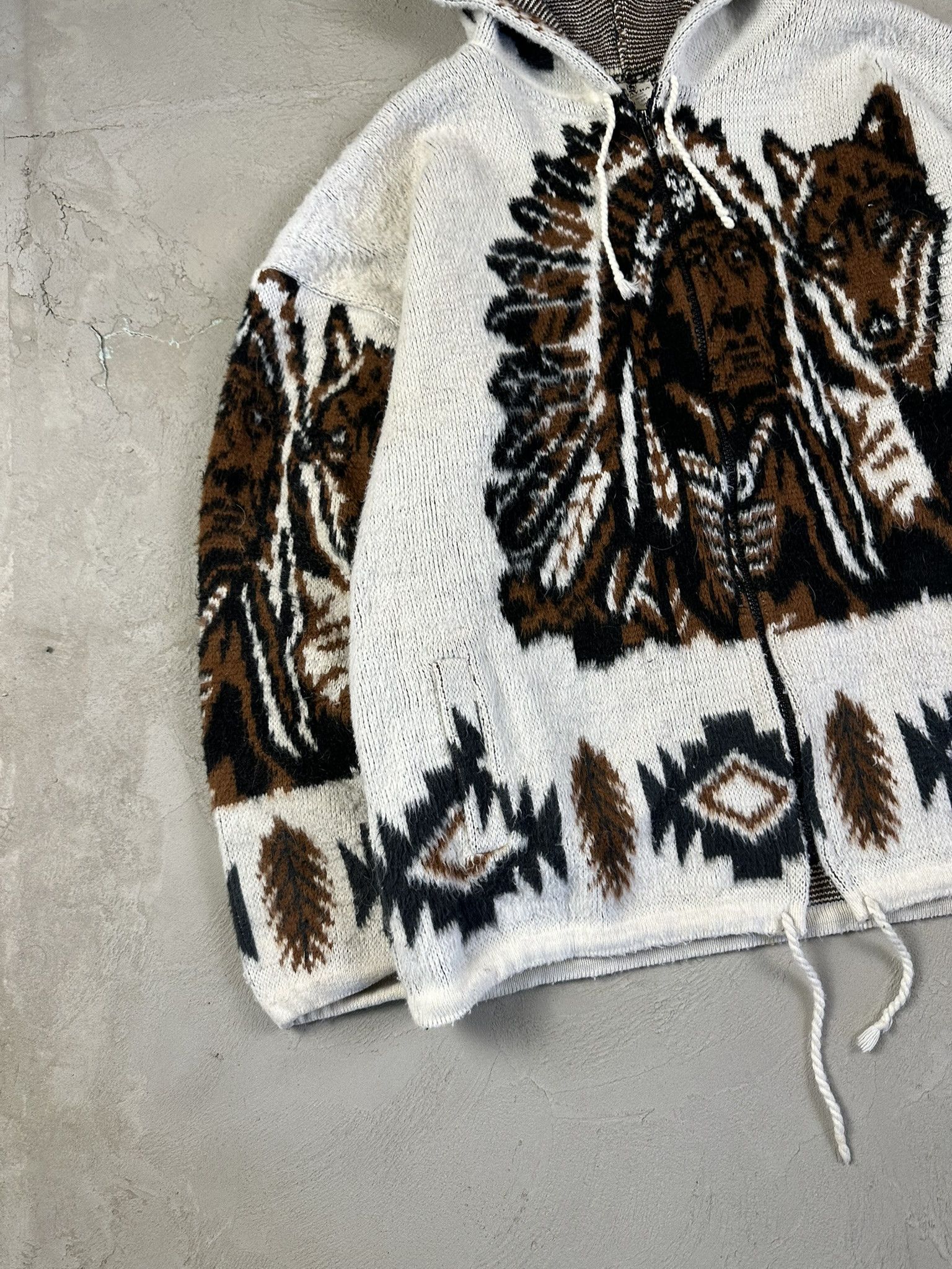 Japanese Brand Vintage Wuayra Wool Knit Indian Zip Hoodie Size US L / EU 52-54 / 3 - 4 Thumbnail