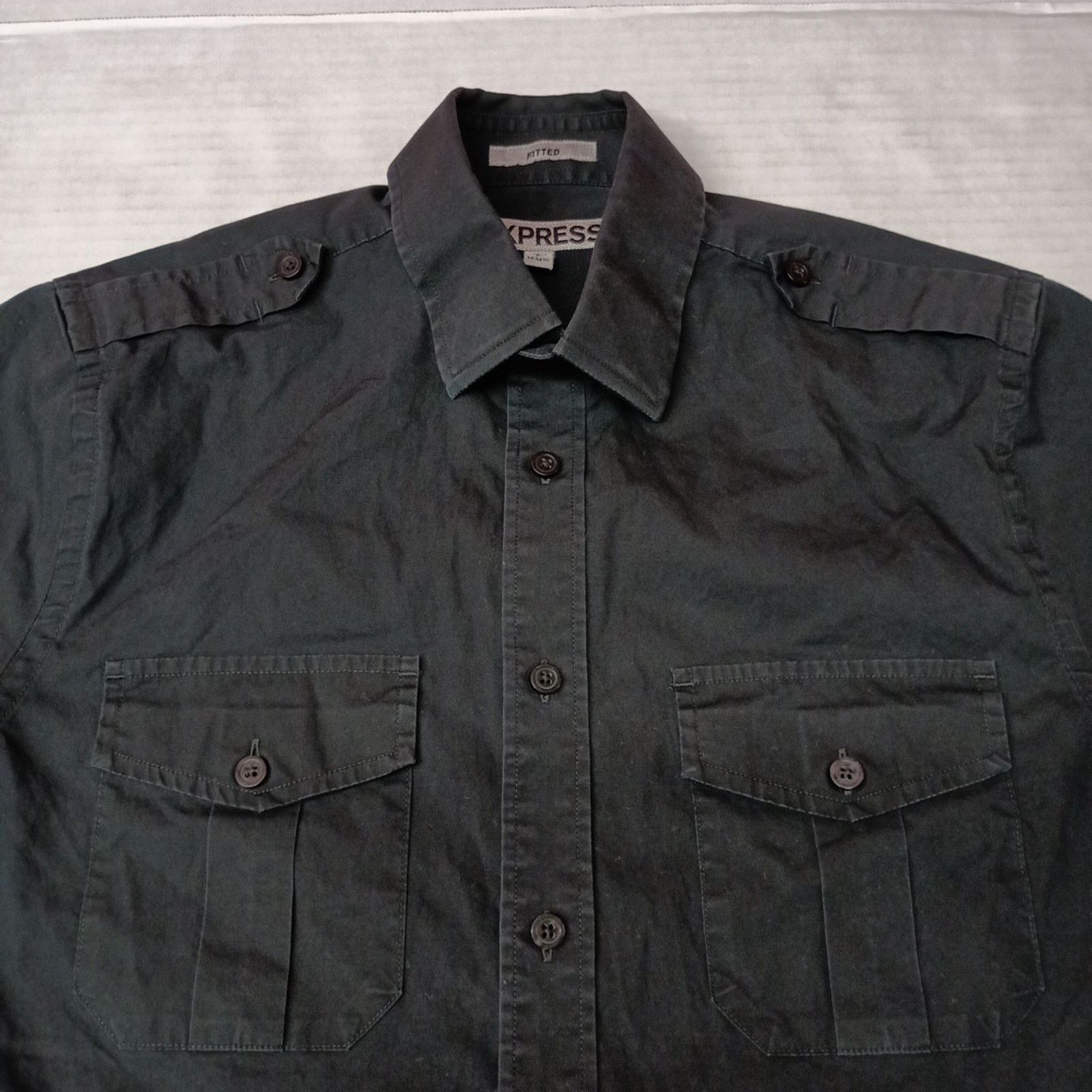 Express Express Shirt Men's S Small 14-14.5 Black Fitted Pockets Size US S / EU 44-46 / 1 - 2 Thumbnail