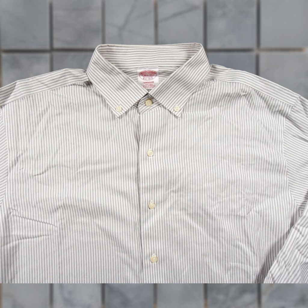 Brooks Brothers Brooks Brothers Shirt Mens 16.5 / 32 Gray Button Down Striped Madison Supima Size US XS / EU 42 / 0 - 1 Thumbnail