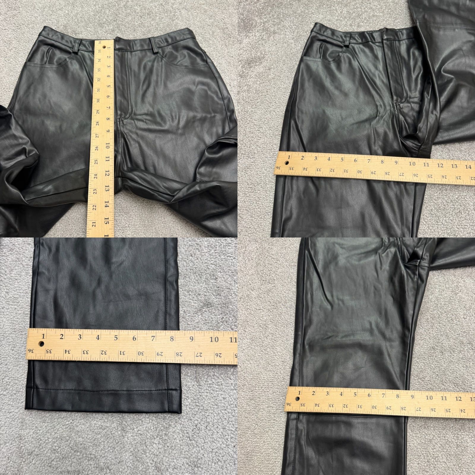 Vintage Lucy Paris Pants Womens Medium Black High Rise PU Faux Leather Wide-Leg Trousers" Size 32" / US 10 / IT 46 - 9 Thumbnail