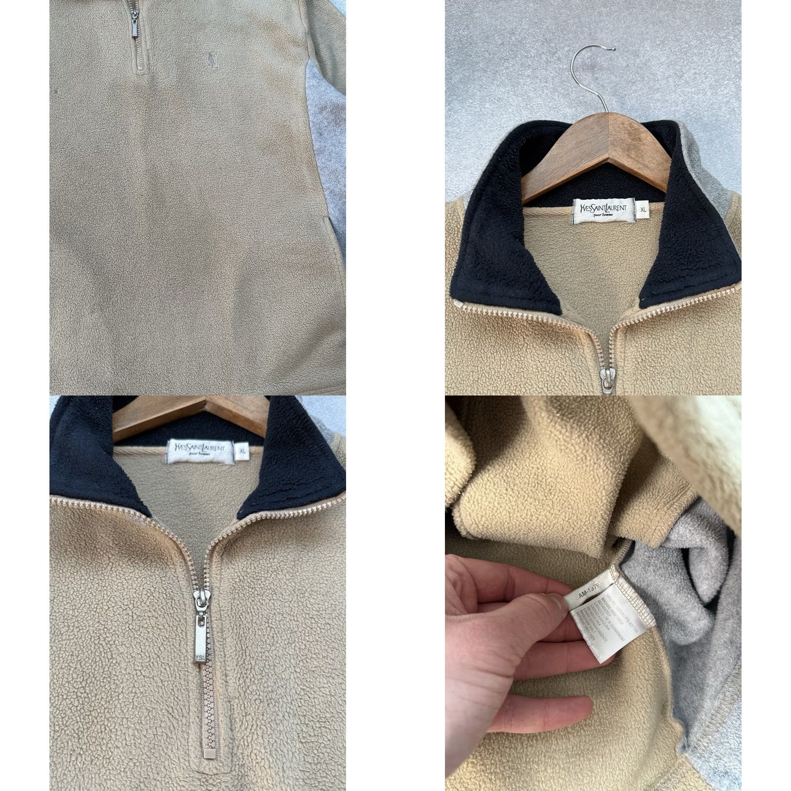 Yves Saint Laurent VINTAGE Yves Saint Laurent Men Distressed Fleece 1/4 Zip High Neck Sweatshirt Size US XL / EU 56 / 4 - 8 Thumbnail