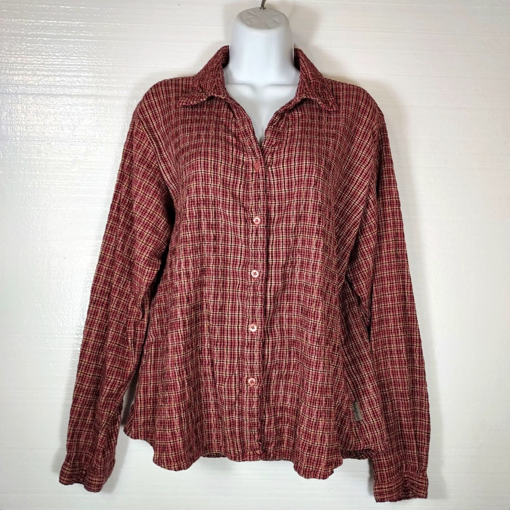 Vintage Woolrich Shirt Women's L Button-Up Plaid Flannel Long Sleeve Brown Mulberry Casual Workwear - Outdoor, Fall, Spring, Winter - Regular Fit Size L / US 10 / IT 46 - 2 Thumbnail