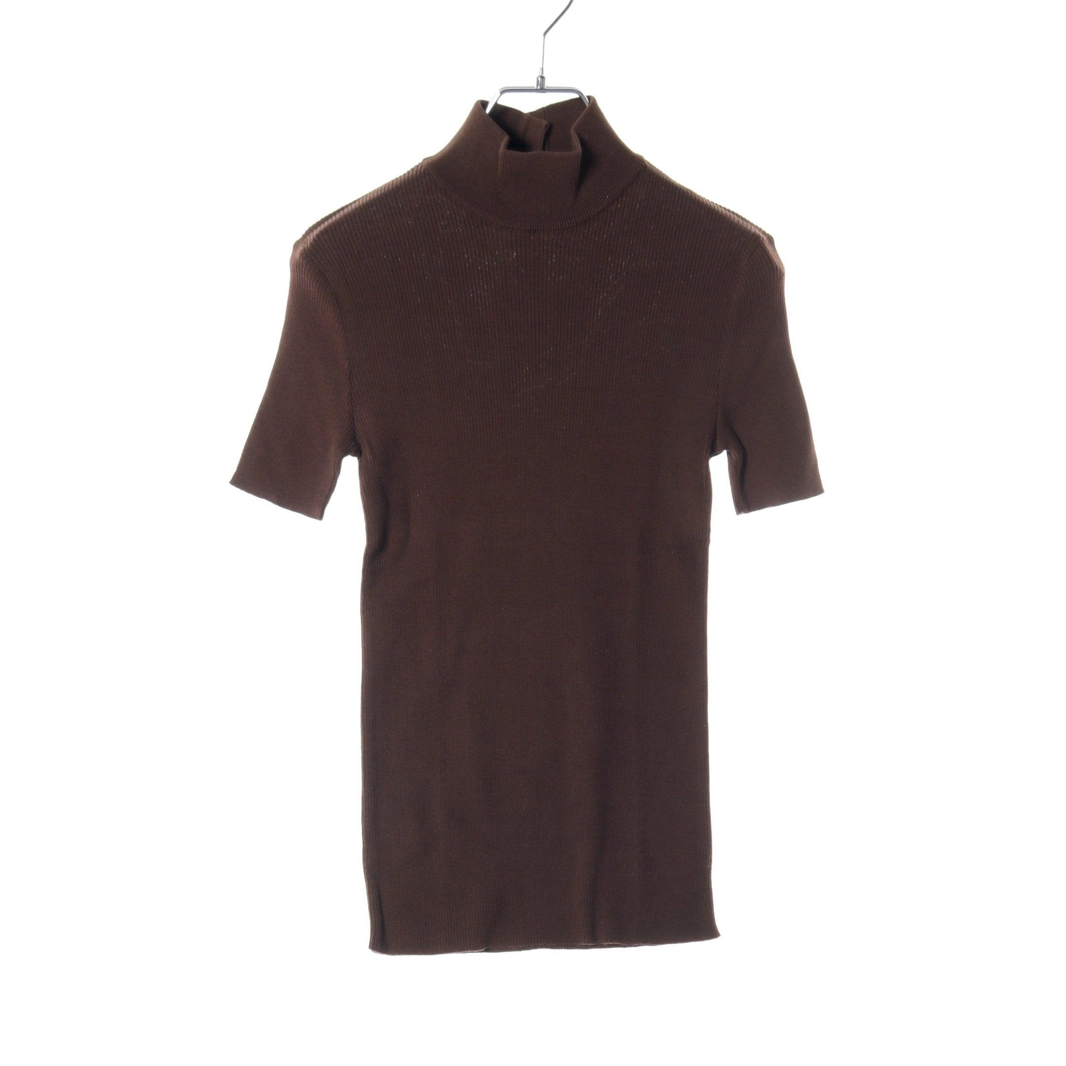 Chanel Knit High Neck Short Sleeve Cotton Brown