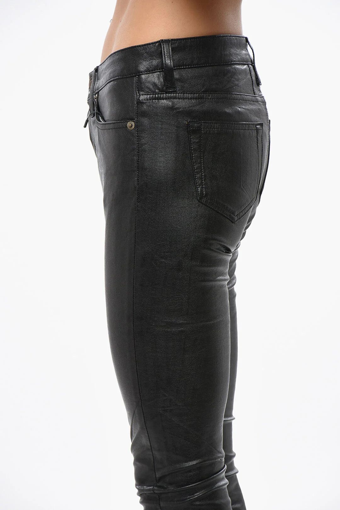 Saint Laurent Paris og1mm0326 Vegan Leather 5-Pocket Pant in Black Size 25" / US 0 / IT 36 - 2 Thumbnail