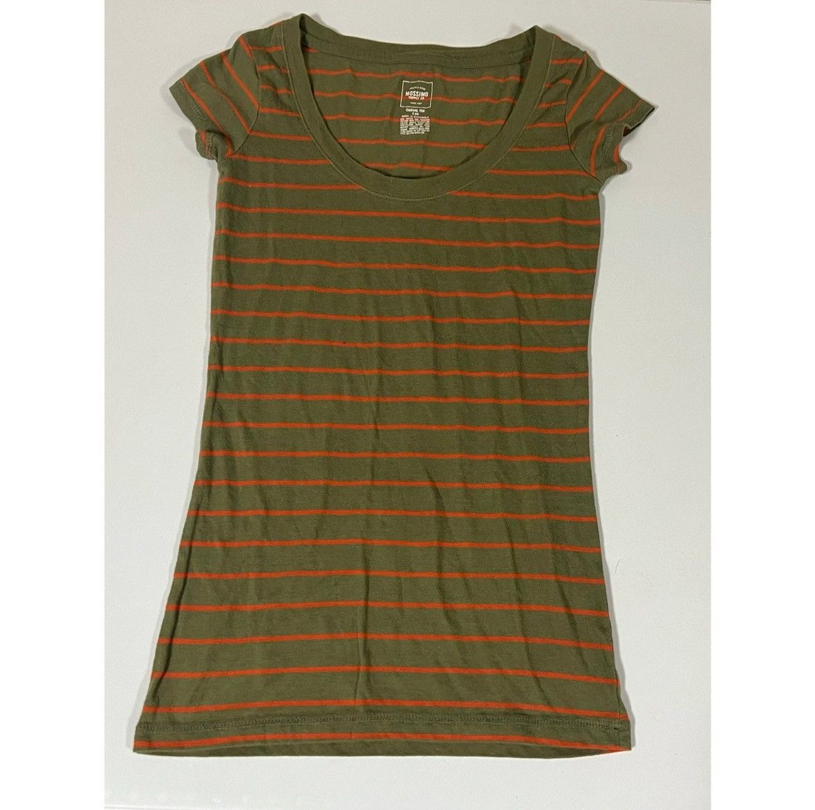 Mossimo Olive Green Orange Striped Top T-Shirt Blouse Tee Size XS ✨ Size XS / US 0-2 / IT 36-38 - 2 Thumbnail