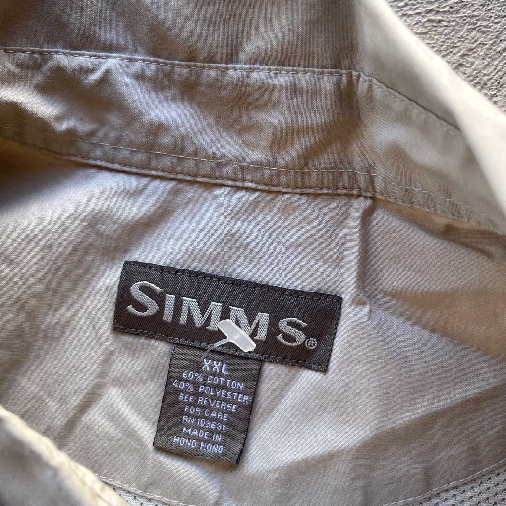 Vintage Simms Button-Up Shirt Mens 2XL Beige Lightweight Breathable All Seasons Pockets Regular Fit Collared Collars Long Sleeve Size US XXL / EU 58 / 5 - 5 Thumbnail