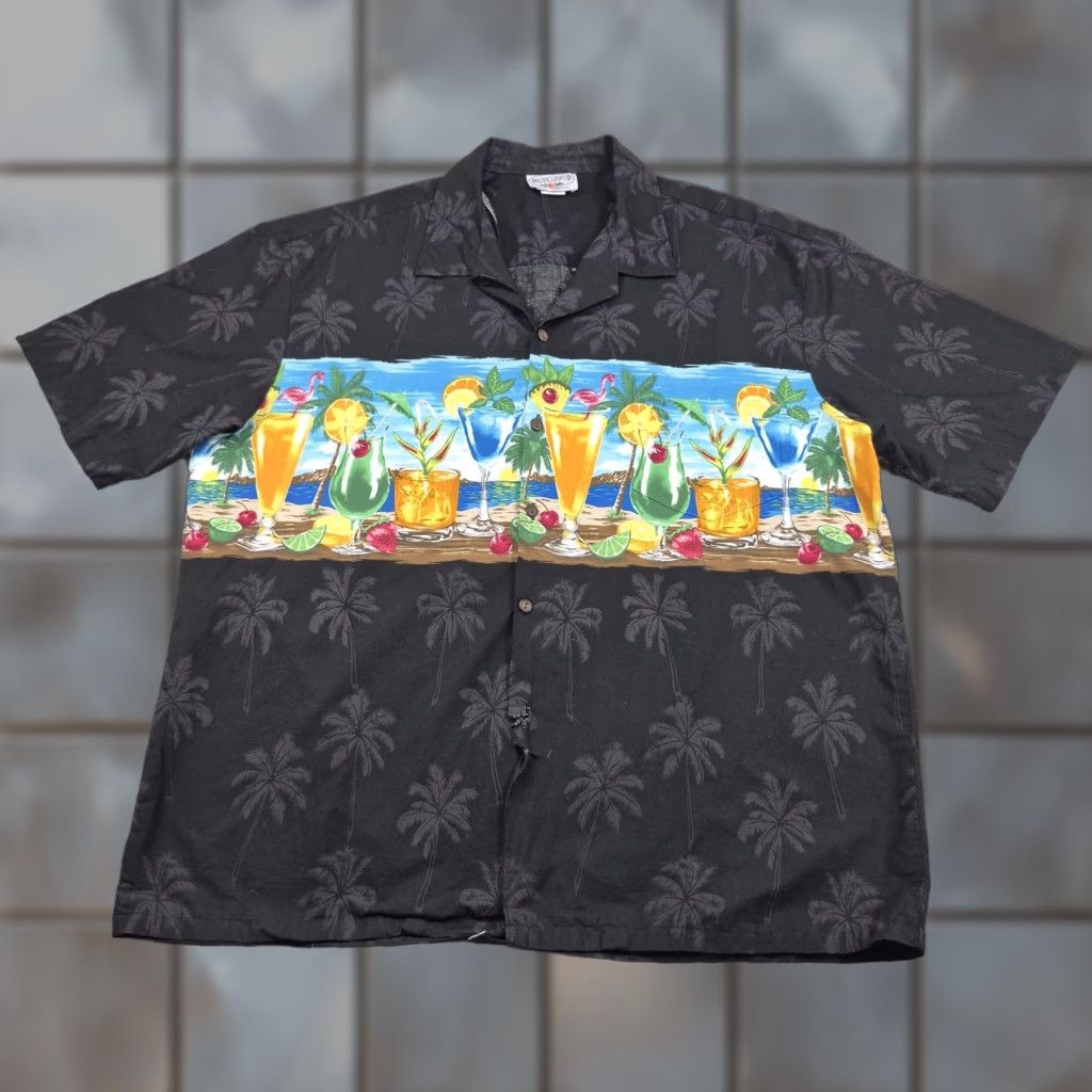 Vintage VINTAGE Pacific Legend Apparel Shirt Mens 2XL Black Hawaiian Cocktail Aloha Tropical Graphic Print Short Sleeve Button-Up Beach Mens Size US XXL / EU 58 / 5 - 1 Thumbnail