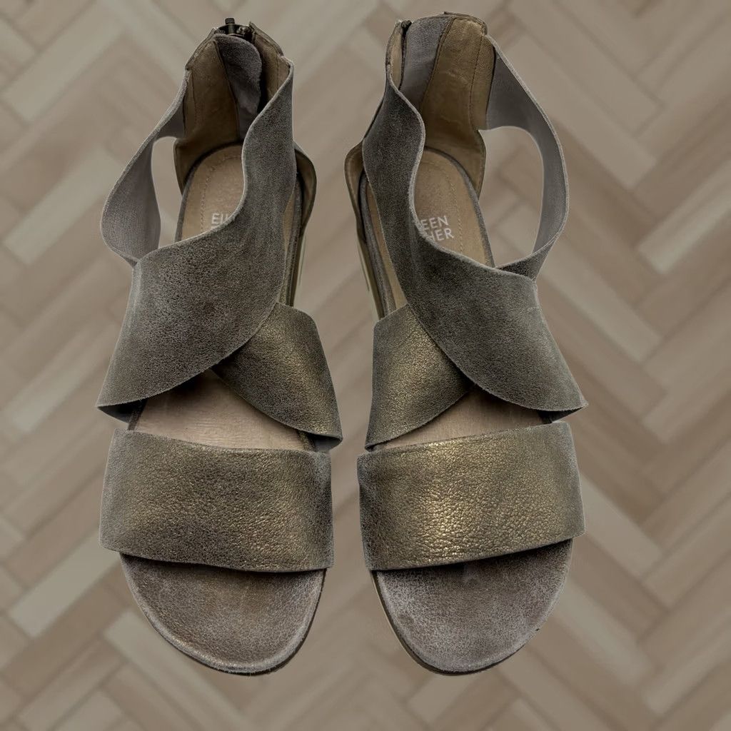 Eileen Fisher Eileen Fisher Sandal Women's Leather Metallic Crisscross Strap Platform Wedge Casual Leather 7 US Size US 7 / IT 37 - 1 Thumbnail