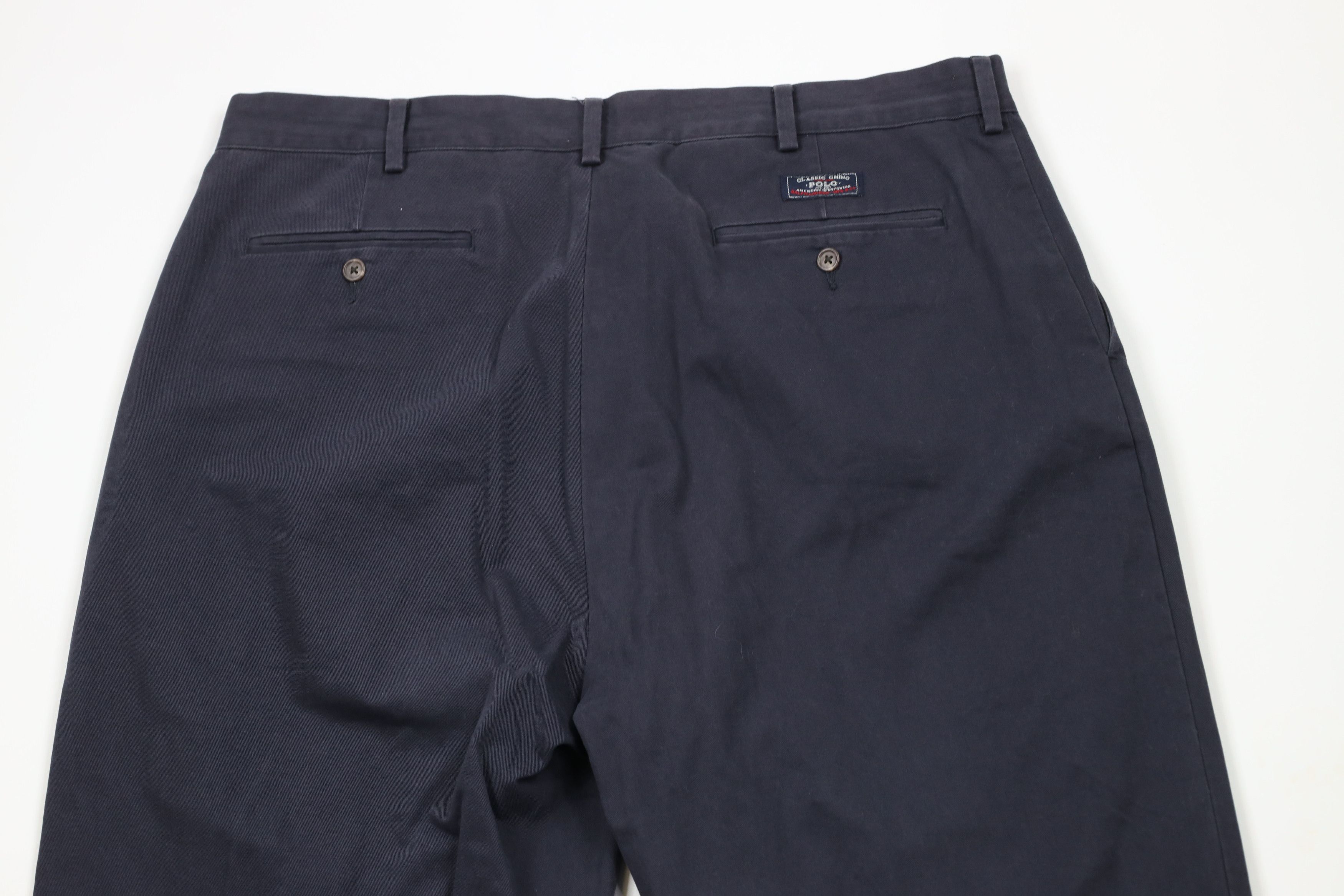 Ralph Lauren × Vintage Vintage 90s Ralph Lauren Wide Leg Chino Pants Navy Blue Size US 38 / EU 54 - 10 Thumbnail