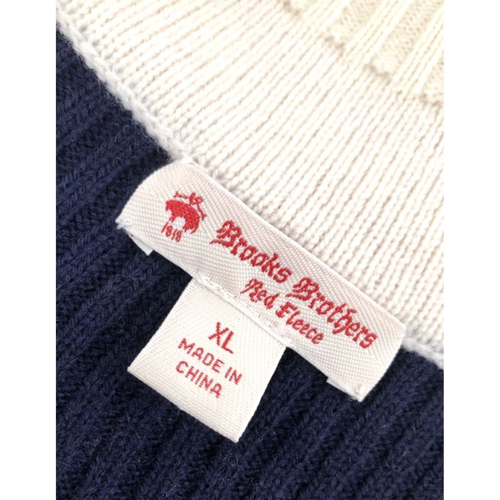 Brooks Brothers Brooks Brothers Red Fleece V-neck XL Cable-Knit Lambswool Sweater - Womens Pullover, Ivory / Blue / Red - XL, Excellent Size XL / US 12-14 / IT 48-50 - 5 Thumbnail