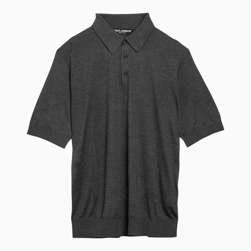 Image of Dolce Gabbana Dolce&gabbana Grey Silk Short-Sleeved Polo Shirt, Men's (Size XL)