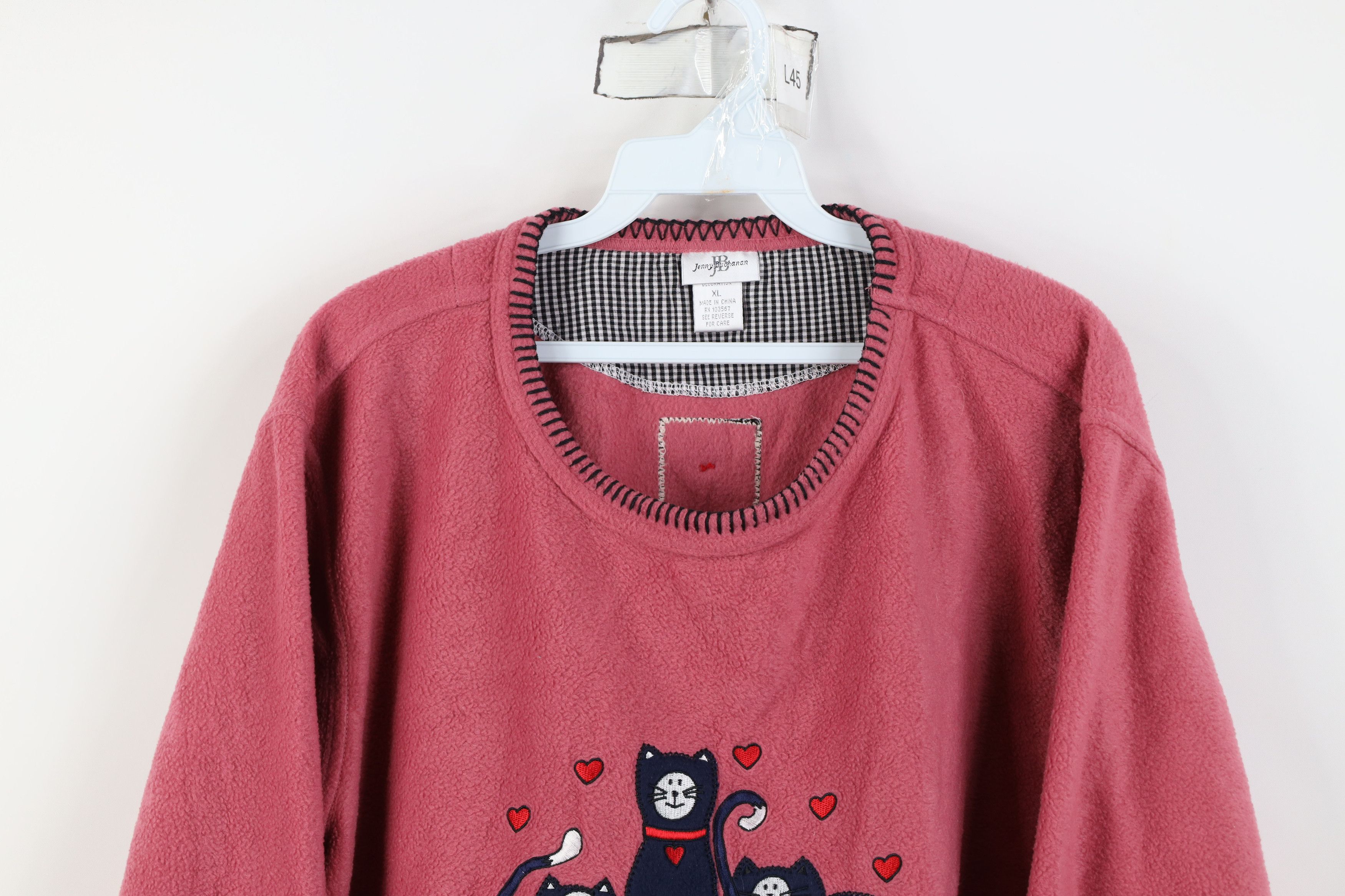 Vintage Vintage 90s Streetwear Kitten Fleece Crewneck Sweater Pink Size XL / US 12-14 / IT 48-50 - 2 Thumbnail