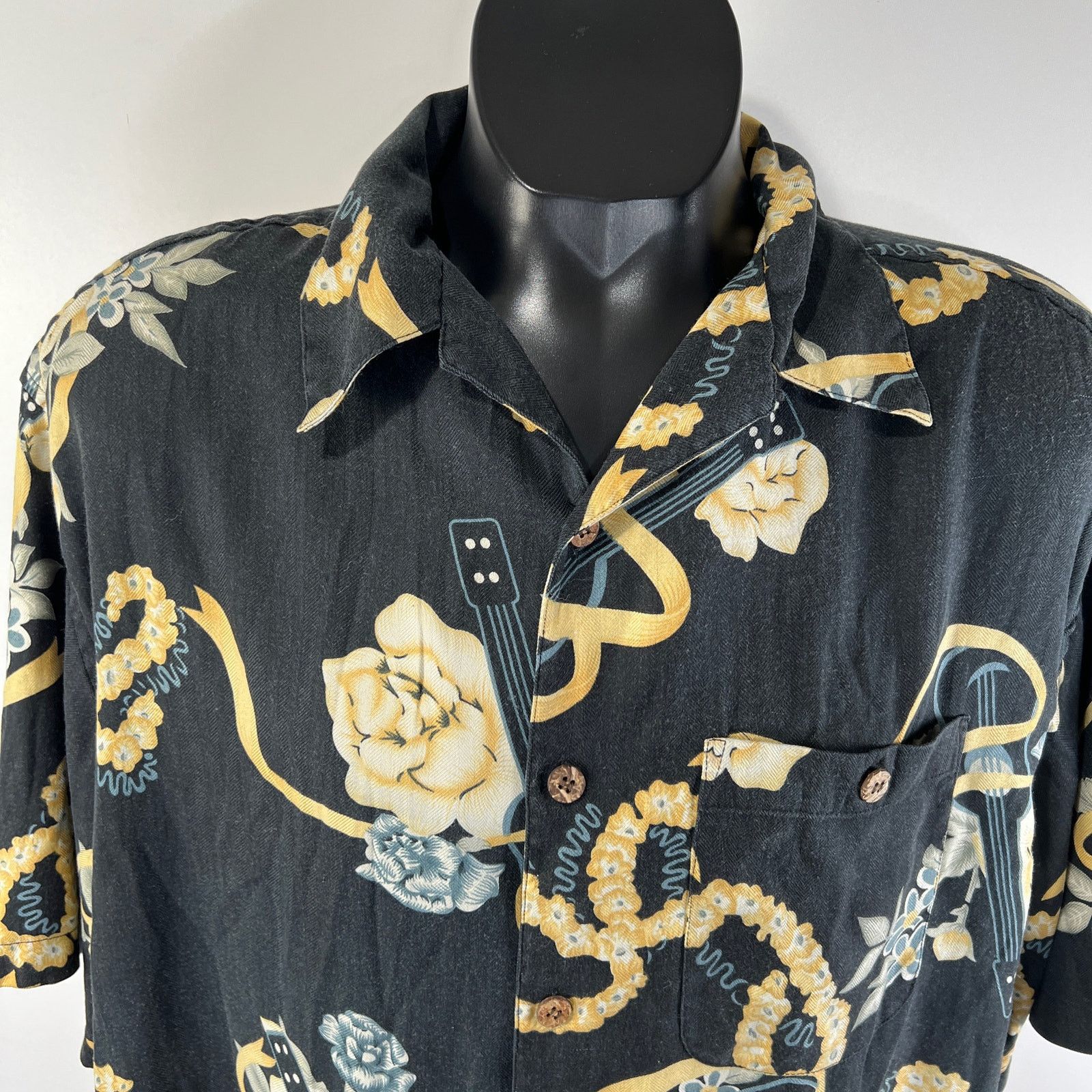Tommy Bahama Tommy Bahama Silk Hawaiian Shirt Button Down Black Guitars Size US XL / EU 56 / 4 - 2 Thumbnail