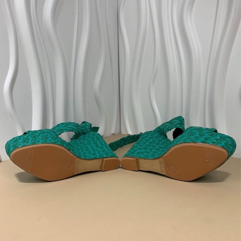 Hermes Hermès Green Woven Lace-Up Sandals Wedges Size 36 New Full S Size US 6 / IT 36 - 2 Thumbnail