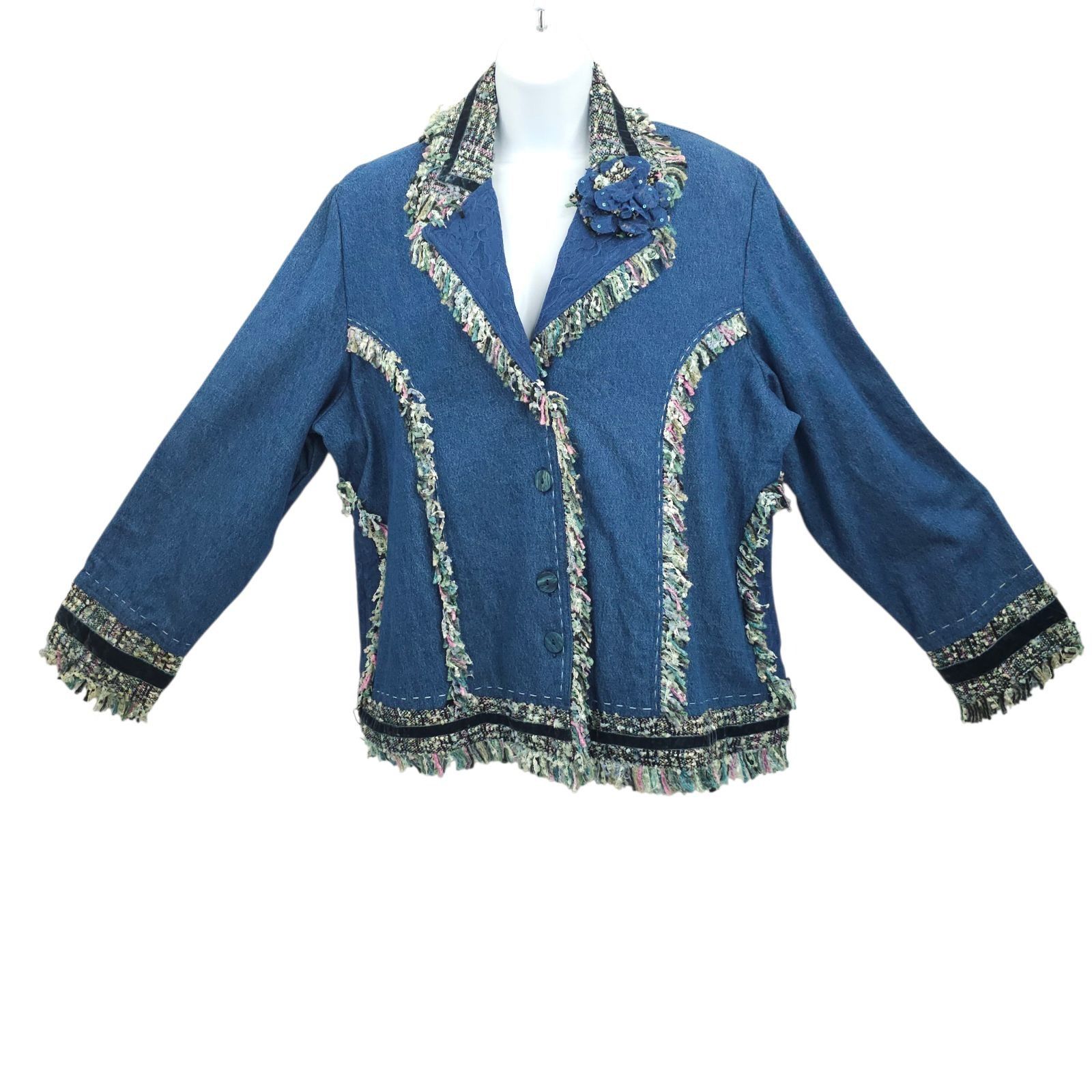 Other Yak Magik Jacket XL Denim Funky Boho Fringe Art to Wear Size XL / US 12-14 / IT 48-50 - 1 Thumbnail