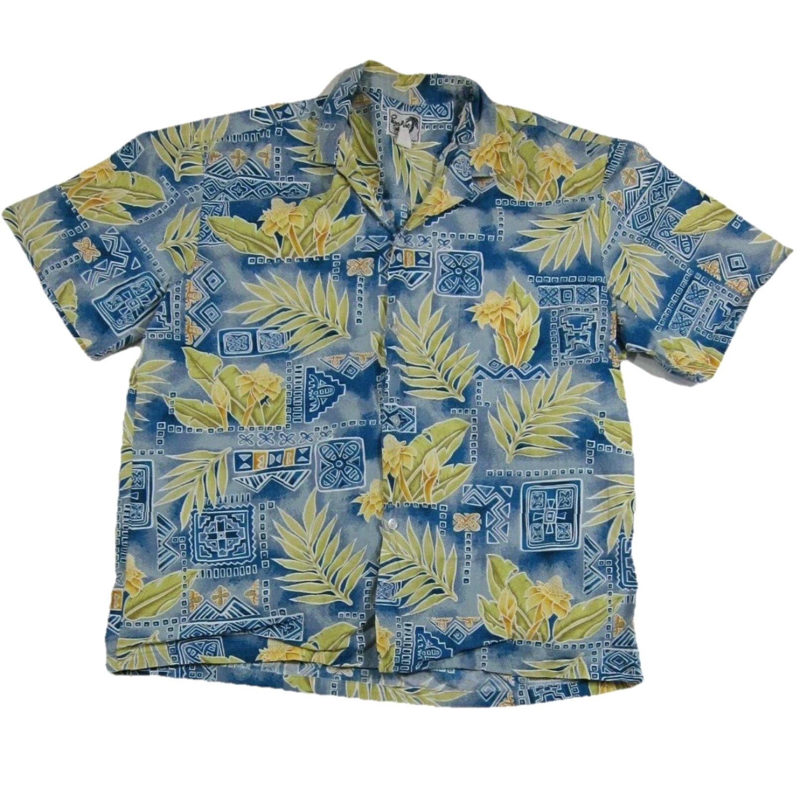 Paradise VINTAGE Paradise Style Cotton Blue Yellow Green Floral Hawaiian Shirt Men XL Size US XL / EU 56 / 4 - 2 Thumbnail