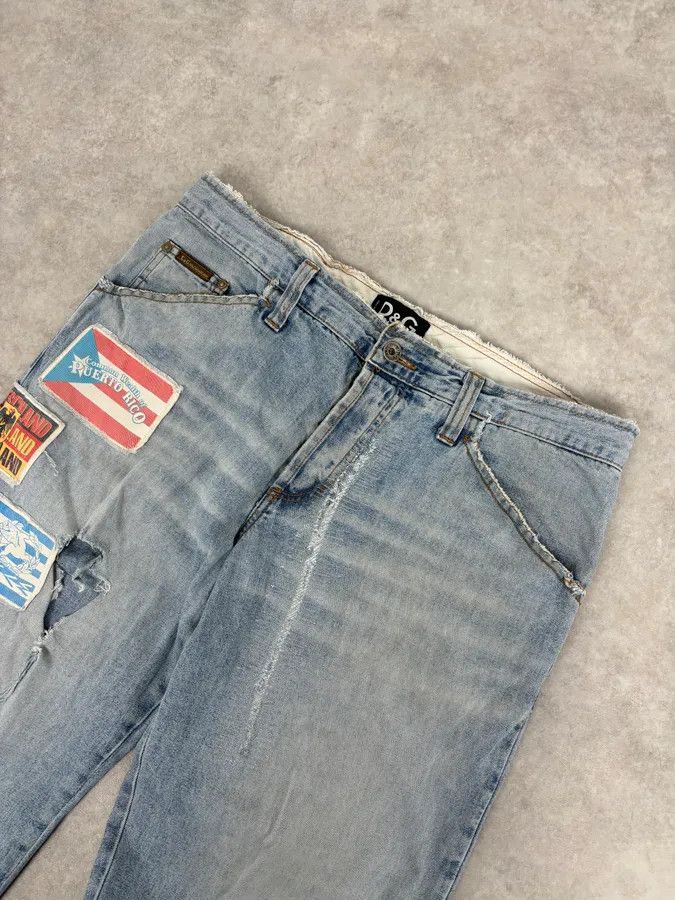 Dolce & Gabbana AW2004 Dolce & Gabbana Light Blue Distressed Patch Flag Denim Jeans Size US 32 / EU 48 - 5 Thumbnail