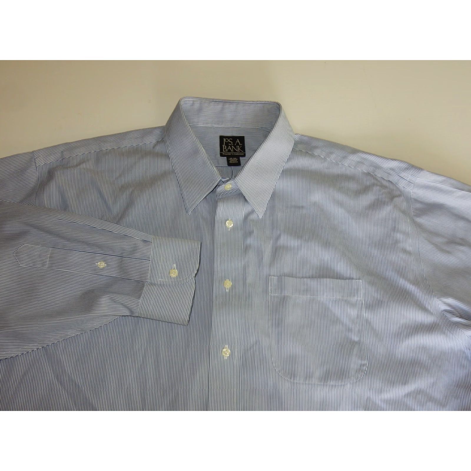 Jos. A. Bank JOS. A. BANK Men's Dress Shirt Size 18-33 Blue Striped Long Sleeve Regular Size 48R - 2 Thumbnail