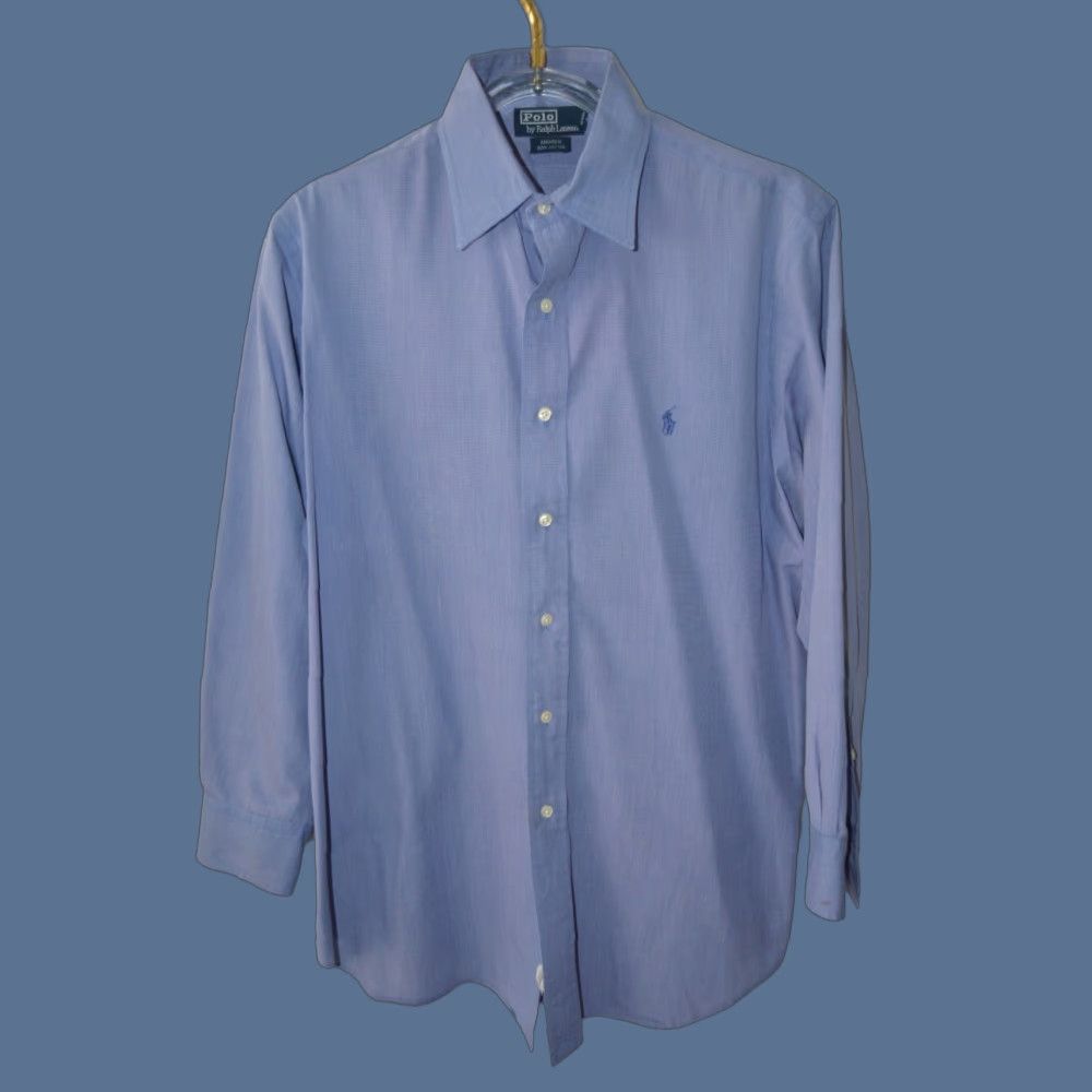 Polo Ralph Lauren VINTAGE Polo Ralph Lauren Dress Shirt Men's Andrew Cotton Blue 17 32/33 Solid Classic Size 46R - 1 Thumbnail