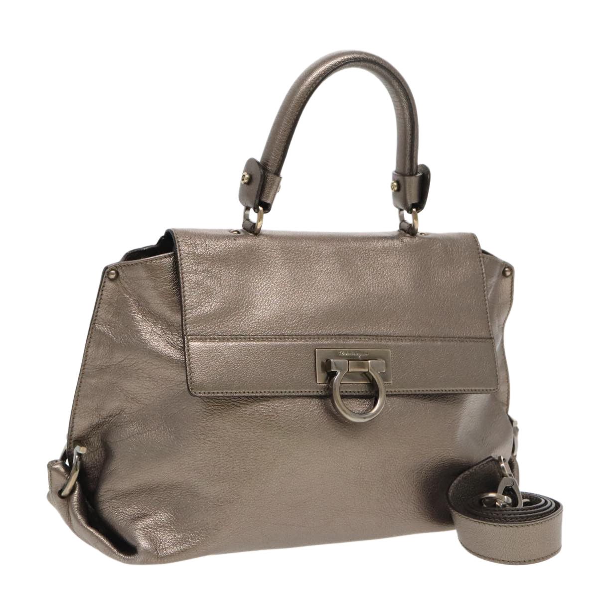 Salvatore Ferragamo Gancini Gold Leather Handbag (Pre-Owned) Size ONE SIZE - 1 Thumbnail