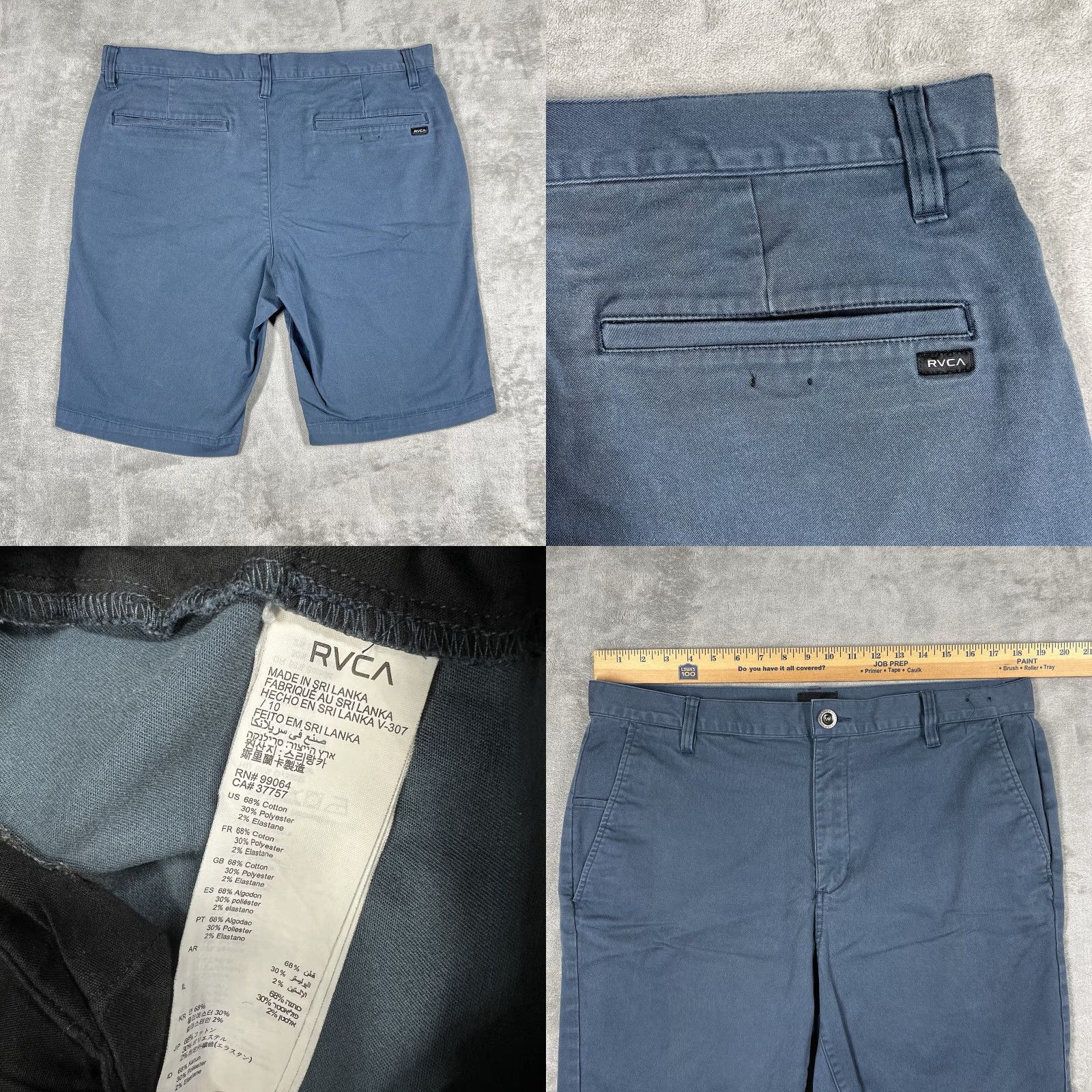 RVCA RVCA Weekend Stretch Men’s Chino Shorts Size 36 Blue Cotton Polyester Blend Size US 36 / EU 52 - 8 Thumbnail