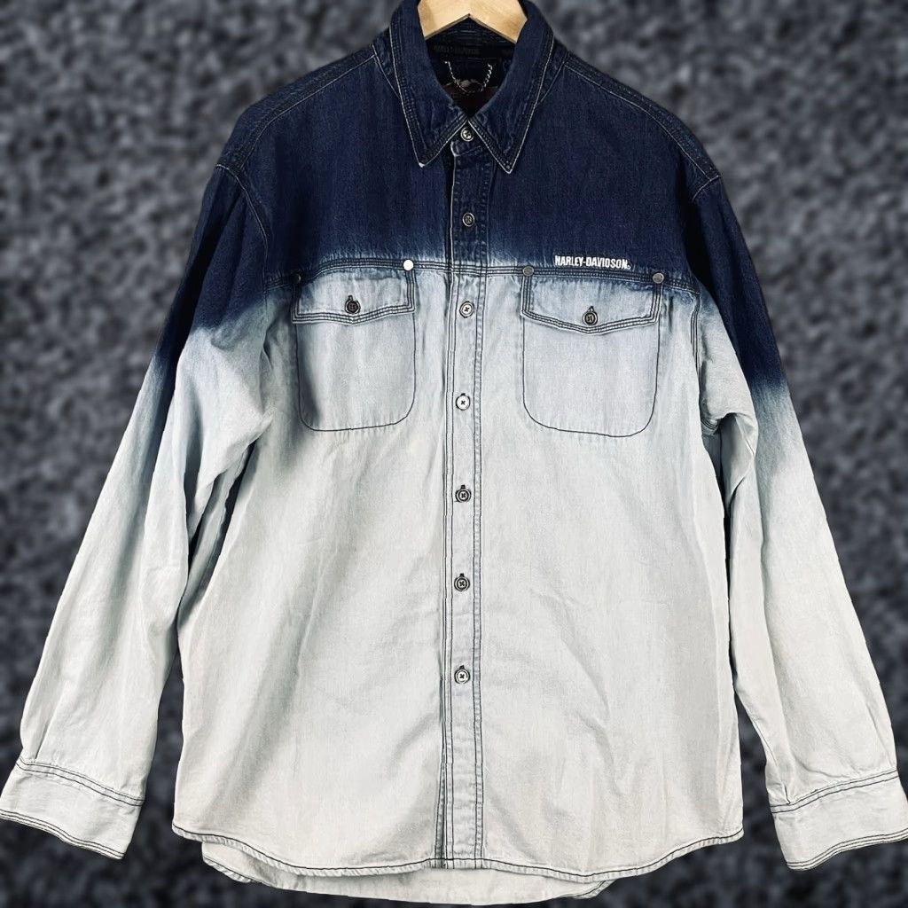 Harley Davidson VINTAGE Harley-Davidson Denim Button-Up Shirt Mens Large Blue 90s Ombré T738 Size US L / EU 52-54 / 3 - 1 Thumbnail