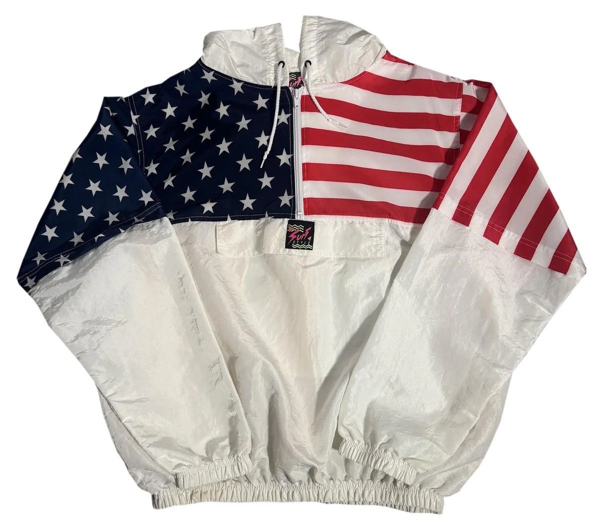 Vintage Surf Style USA Hooded Windbreaker (Size OSFA L)