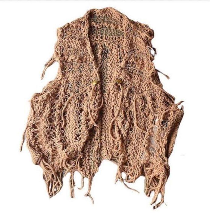 Blackmeans BLACKMEANS Fringe Distressed Knit Vest Beige One Size