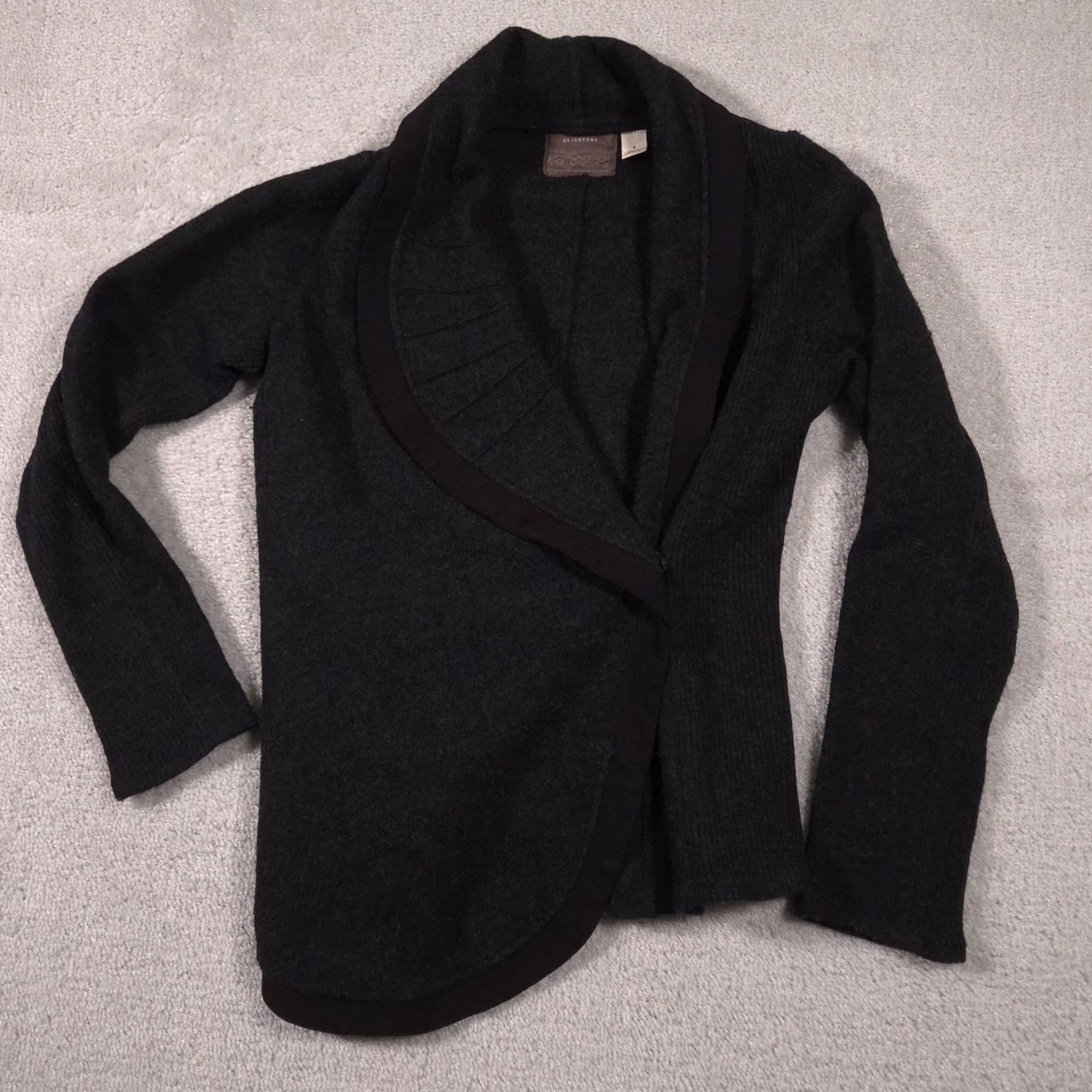 Vintage Guinevere Cardigan Sweater Womens S Gray Open Front Pleated Knit Collar Knit Style Tight-Knit V-Neck Casual Winter Size S / US 4 / IT 40 - 2 Thumbnail