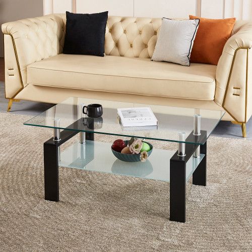 Designer × Homemade Tempered Clear Glass Coffee Table, 2-Layers Coffee Table Liv Size US L / EU 52-54 / 3 - 7 Thumbnail