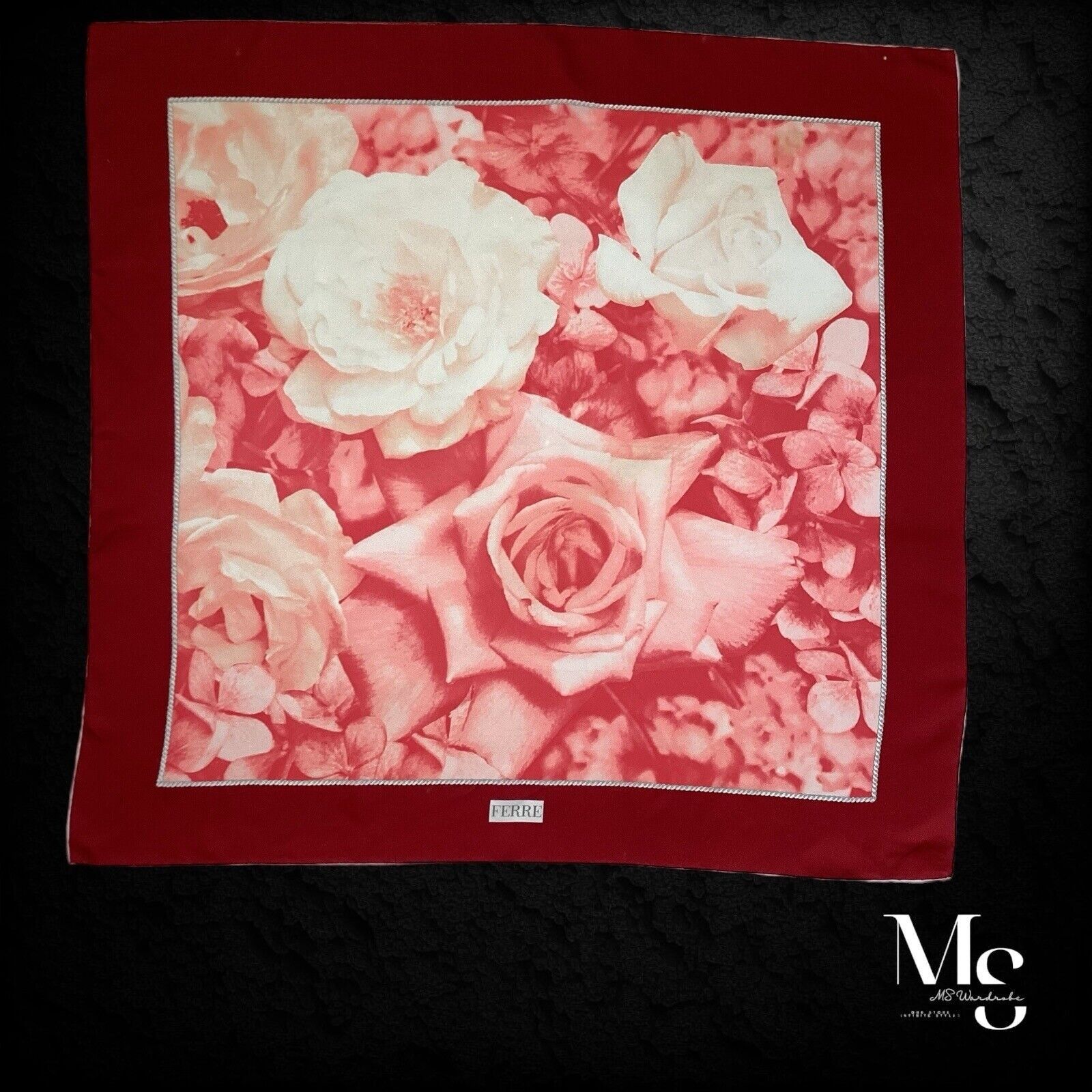 Ferre FERRE Red Floral Silk Scarf Made In Italy 34.5" - 33´´ EX CO Size ONE SIZE - 2 Thumbnail