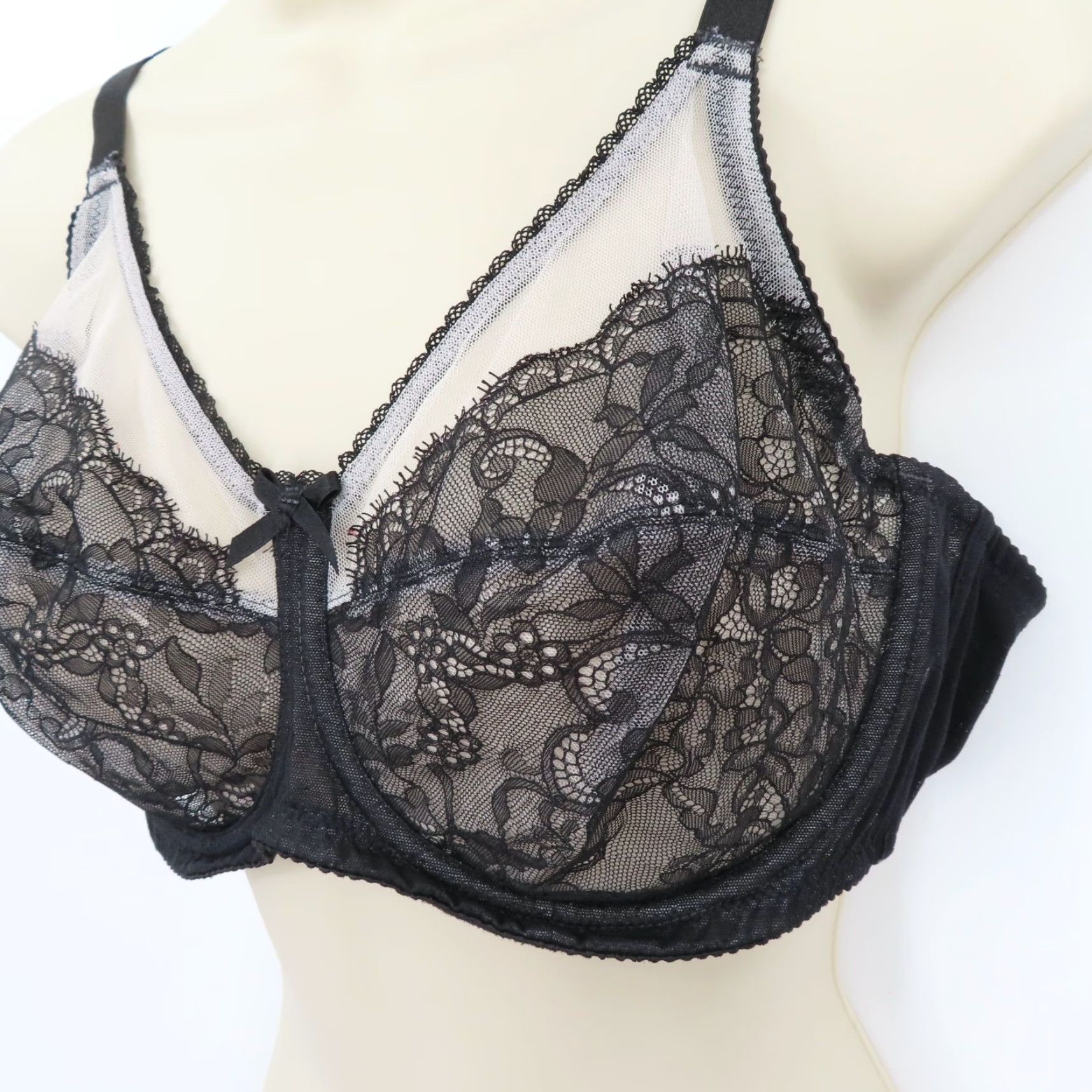 Vintage Wacoal Bra 40D Black Floral Lace Underwire Unlined T-Shirt Women Cup D Band 40 Hooks & Eye 855186 Size ONE SIZE - 4 Thumbnail