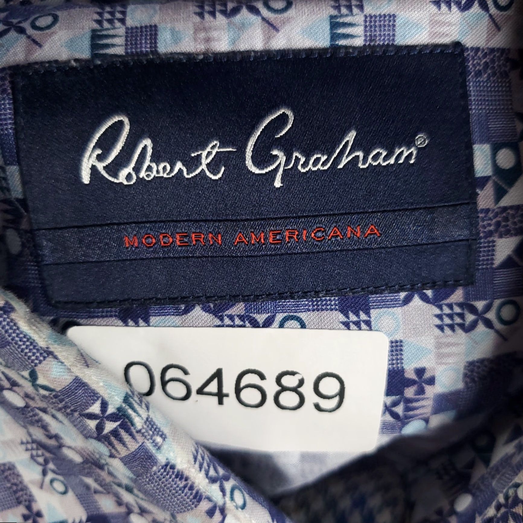 Robert Graham Robert Graham Shirt Mens M Blue Geometric Button-Up Long Sleeve Size US M / EU 48-50 / 2 - 7 Thumbnail