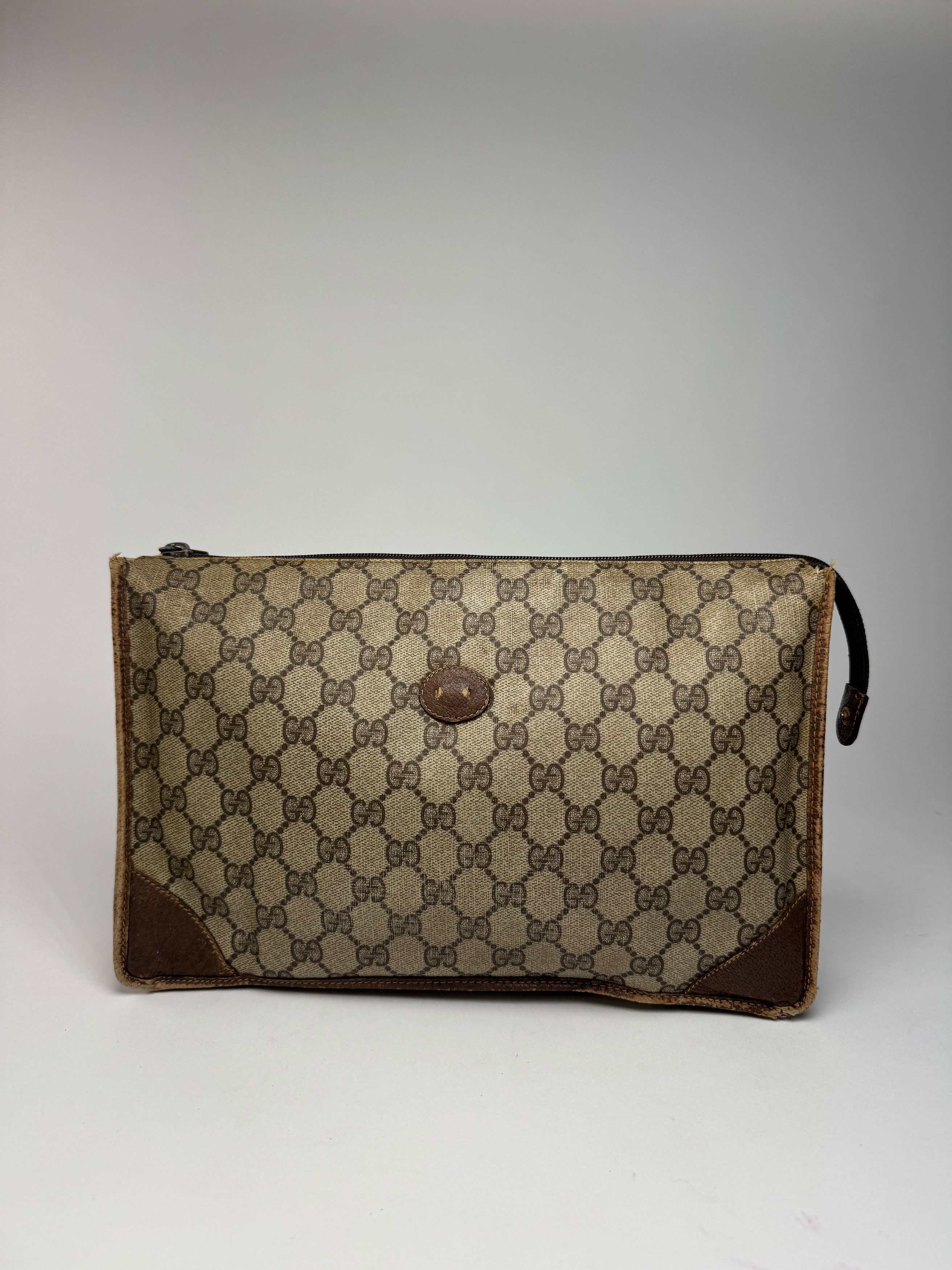 Gucci Vintage Ophidia monogram leather clutch brown grey Size ONE SIZE - 1 Thumbnail