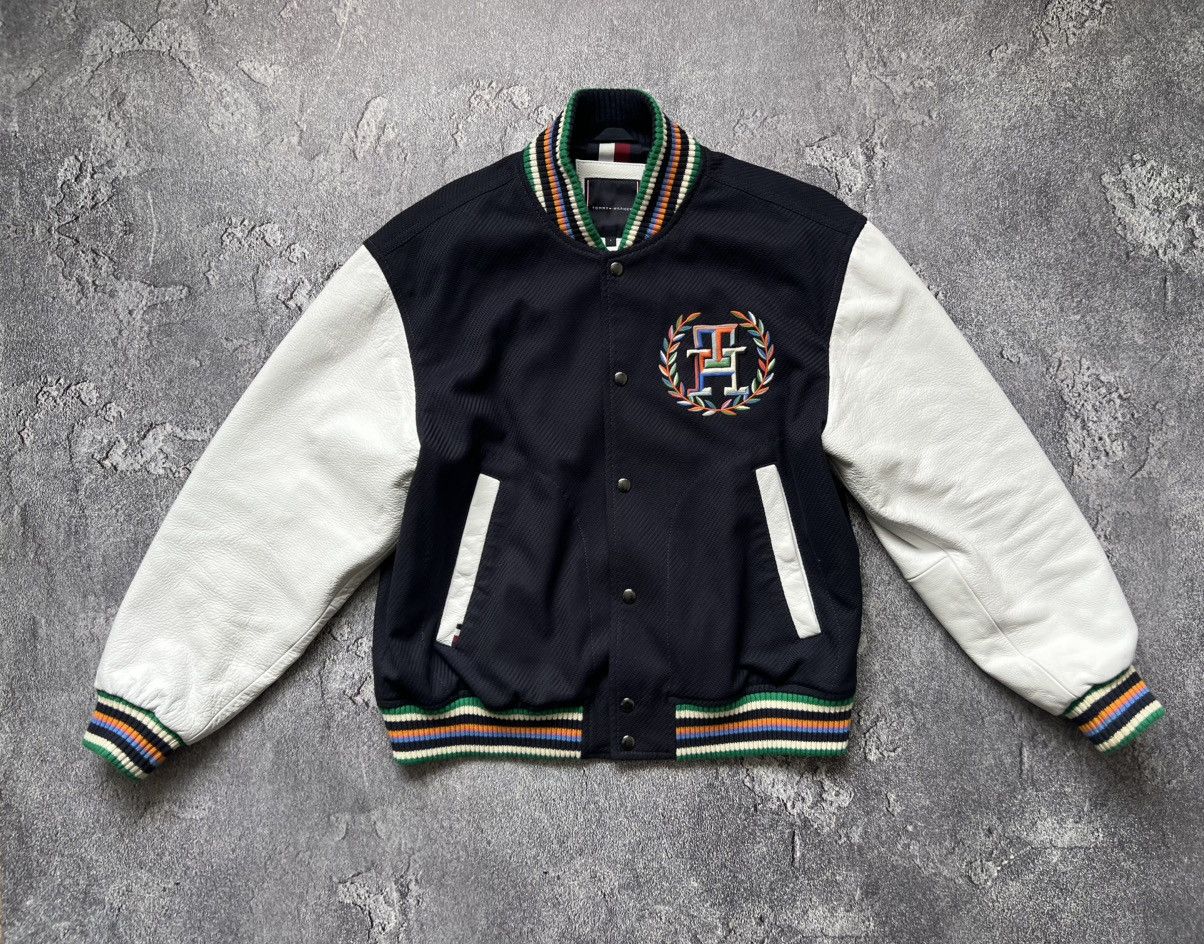 Tommy Hilfiger × Tommy Jeans × Vintage Vintage Tommy (Hilfiger) Varsity Jacket Leather Sleeves Size US L / EU 52-54 / 3 - 2 Thumbnail