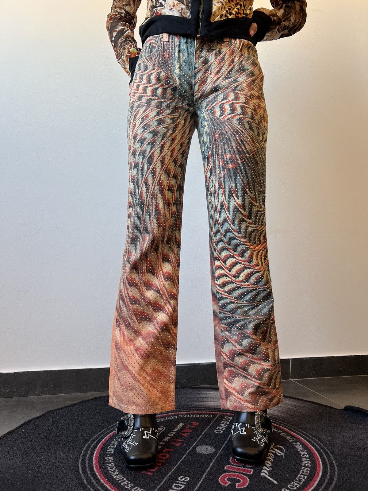 Roberto Cavalli Archive Roberto Cavalli 2001 Psychedelic Spiral Print Jeans Size 29" - 2 Thumbnail