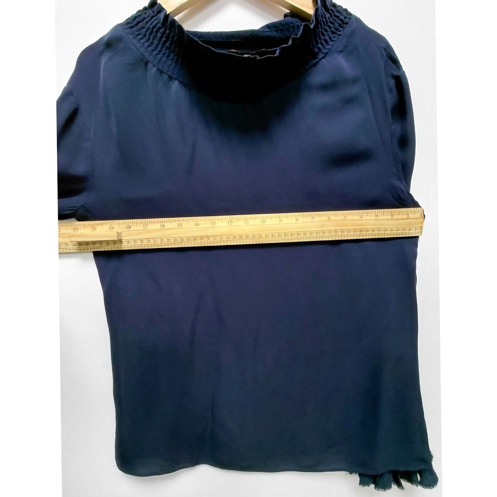 KOBI HALPERIN Kobi Halperin Silk Blouse Navy Long Sleeve Women M 100% Silk Ruffle Crew Neck Solid Boho Chic Elegant Spring Fall Blouse Size M / US 6-8 / IT 42-44 - 5 Thumbnail