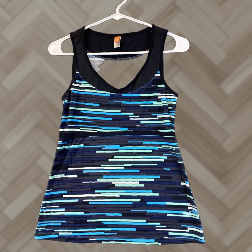 Vintage Lucy Women's Activewear Tank Top S Sleeveless Yoga Fitness Green Blue Nylon Spandex Size S / US 4 / IT 40 - 1 Thumbnail