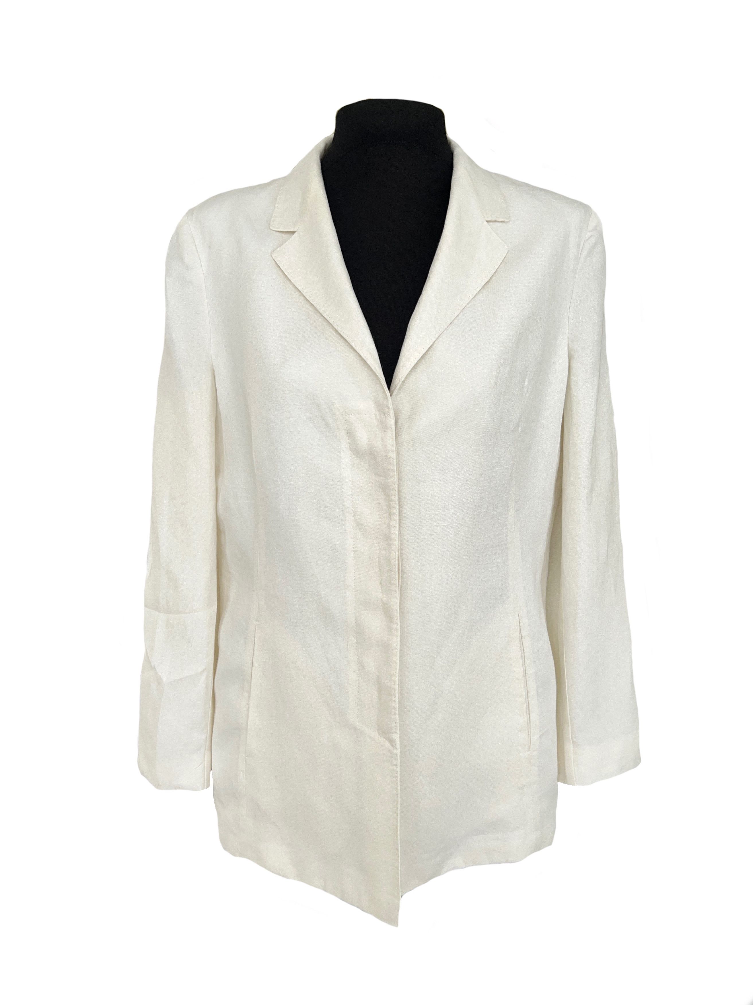 Loro Piana Womens Loro Piana White Linen Blazer Jacket Size 46 Size L / US 10 / IT 46 - 2 Thumbnail