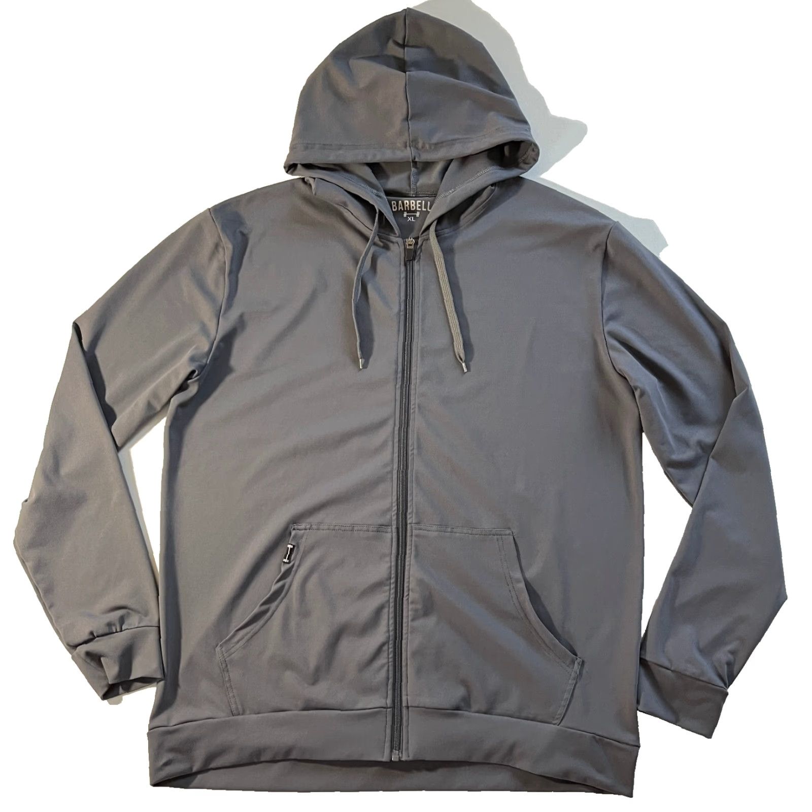 Vintage VINTAGE Barbell Men's Full Zip Hoodie Shirt XL Gray Lightweight Pockets 88% Polyester, 12% Spandex CrossFit Gym & Training Mens Size US XL / EU 56 / 4 - 2 Thumbnail